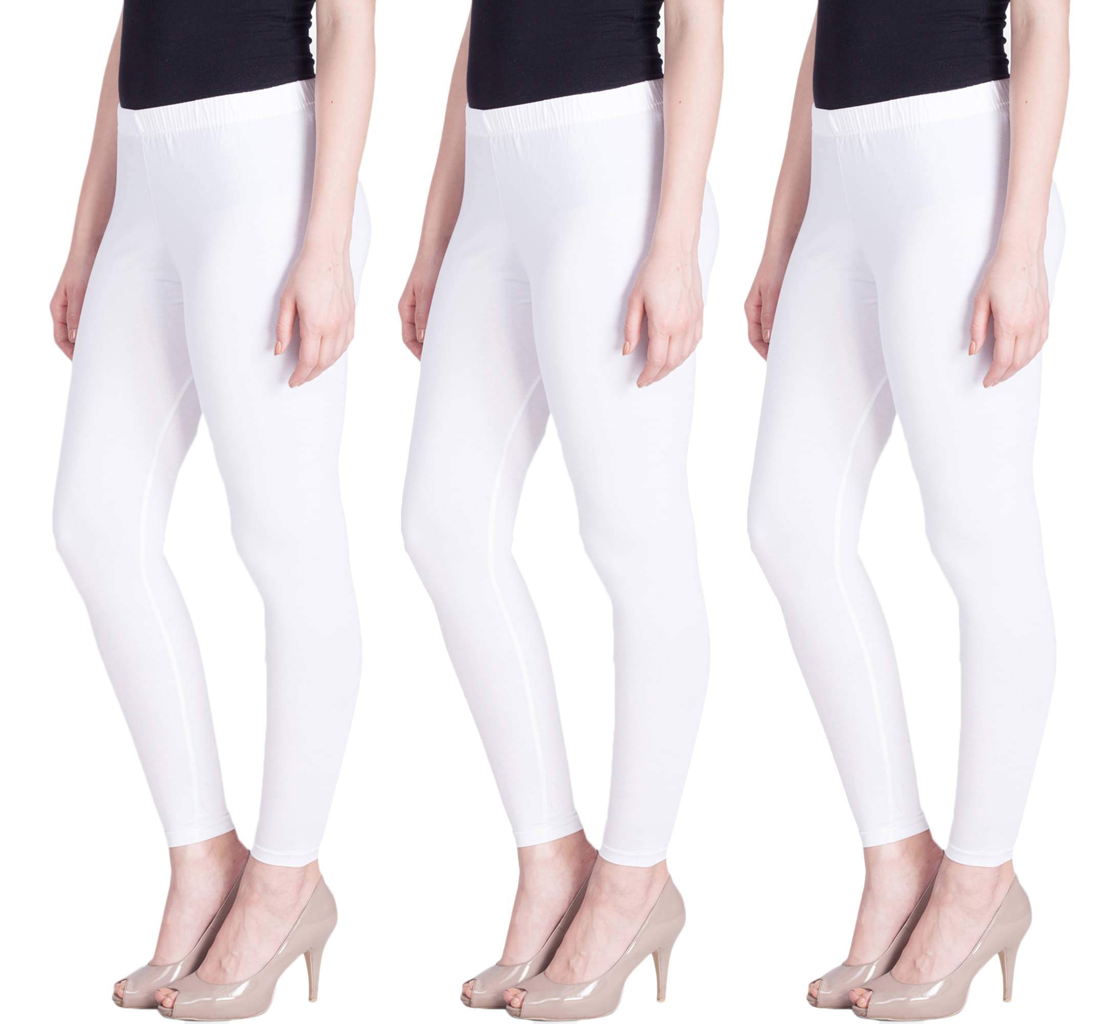     			LYRA - White Cotton Women's Leggings ( Pack of 3 )