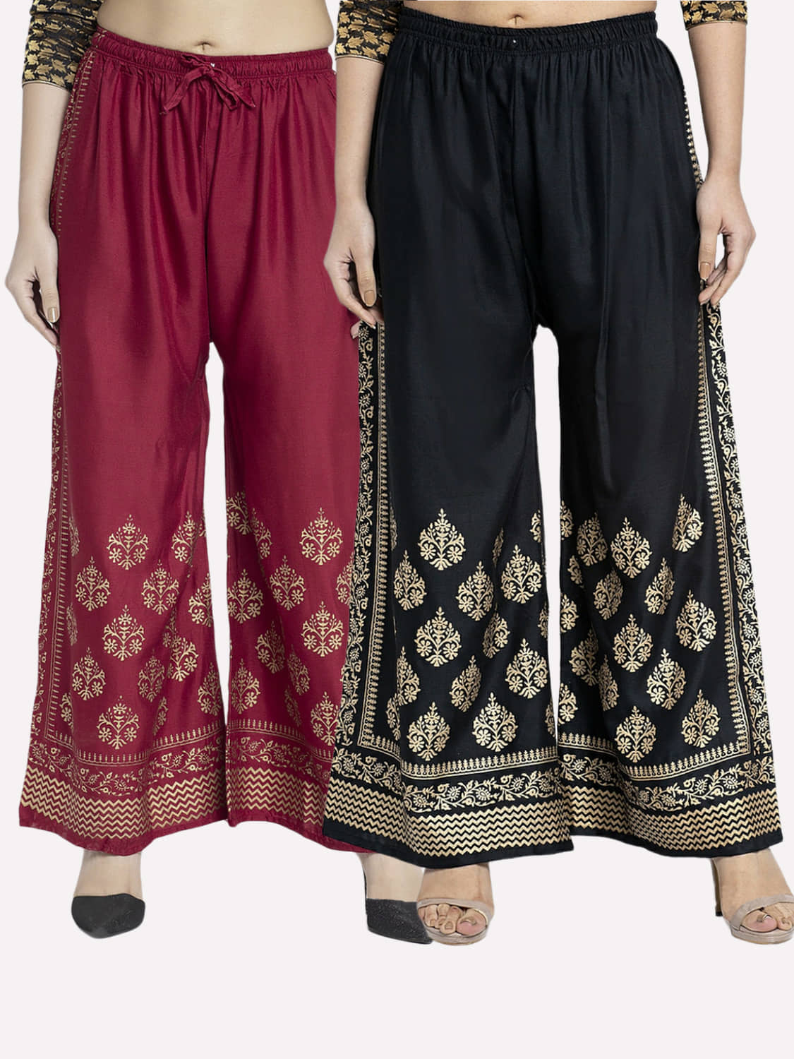 MEYARA - Grey Rayon Flared Women's Palazzos ( Pack of 2 )