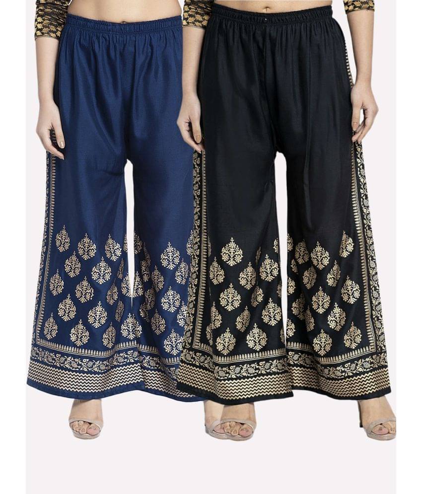MEYARA - Black Rayon Flared Women's Palazzos ( Pack of 2 )     			MEYARA - Black Rayon Flared Women's Palazzos ( Pack of 2 )