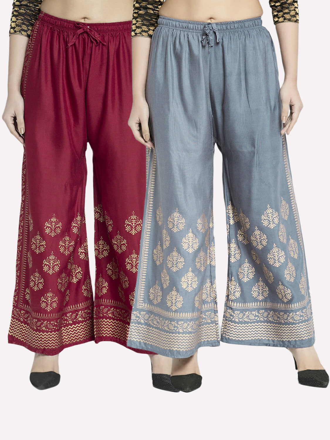 MEYARA - Grey Rayon Flared Women's Palazzos ( Pack of 2 )