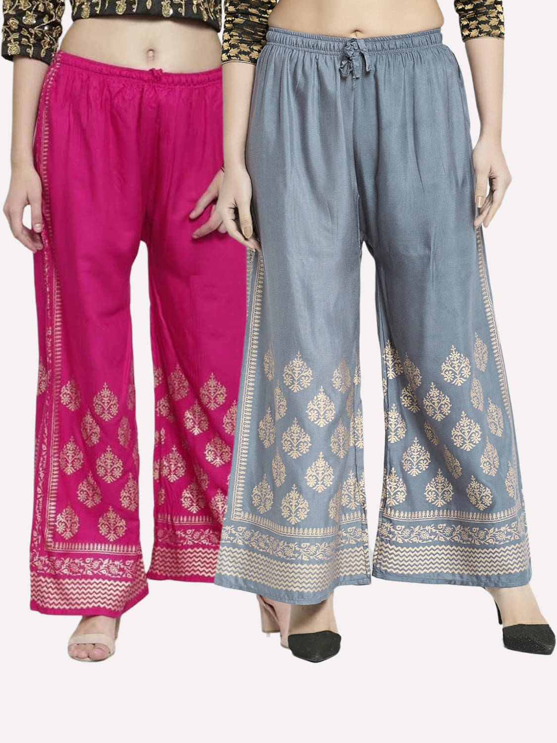 MEYARA - Grey Rayon Flared Women's Palazzos ( Pack of 2 ) MEYARA - Grey Rayon Flared Women's Palazzos ( Pack of 2 )