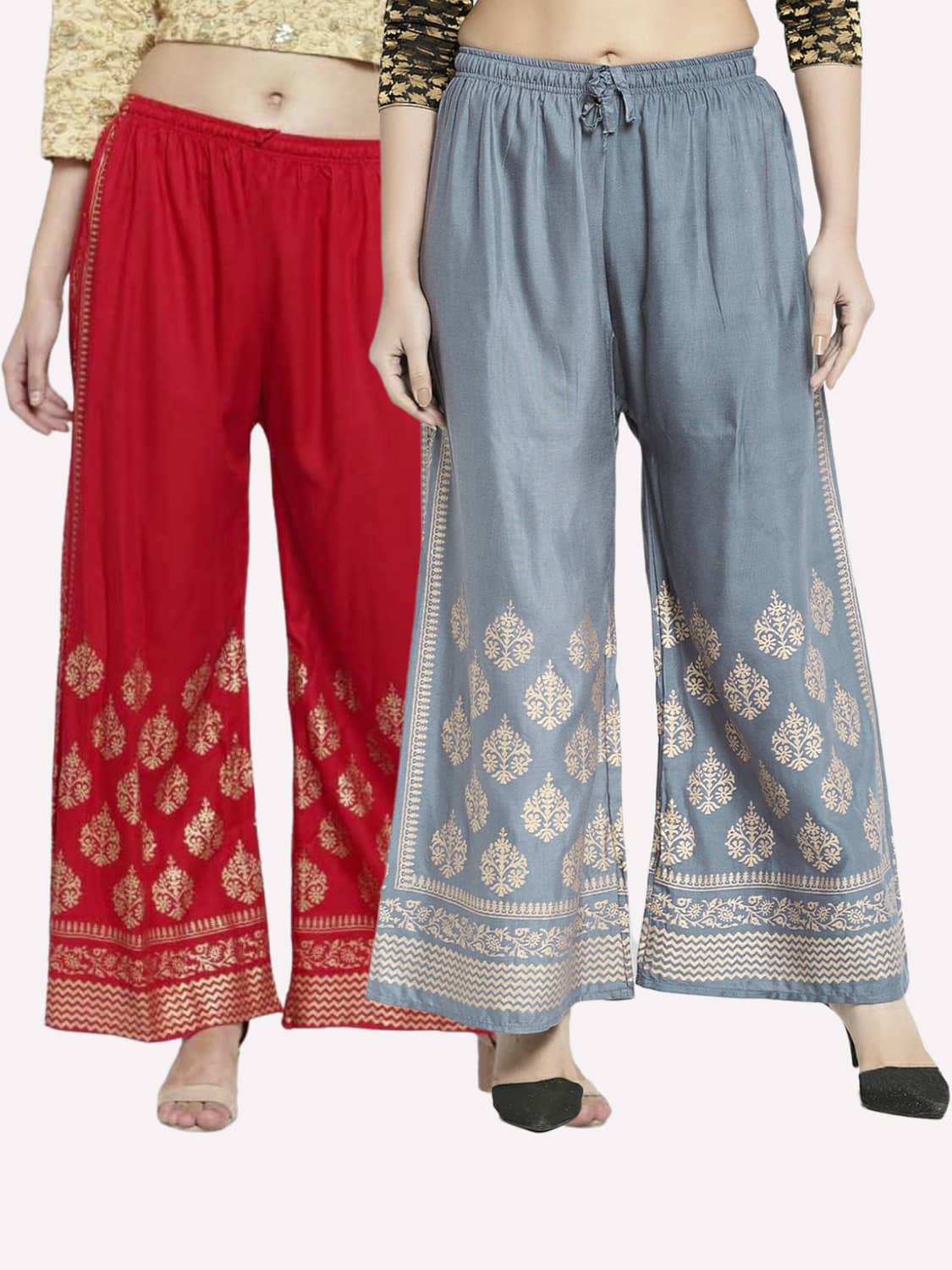 MEYARA - Pink Rayon Flared Women's Palazzos ( Pack of 2 )
