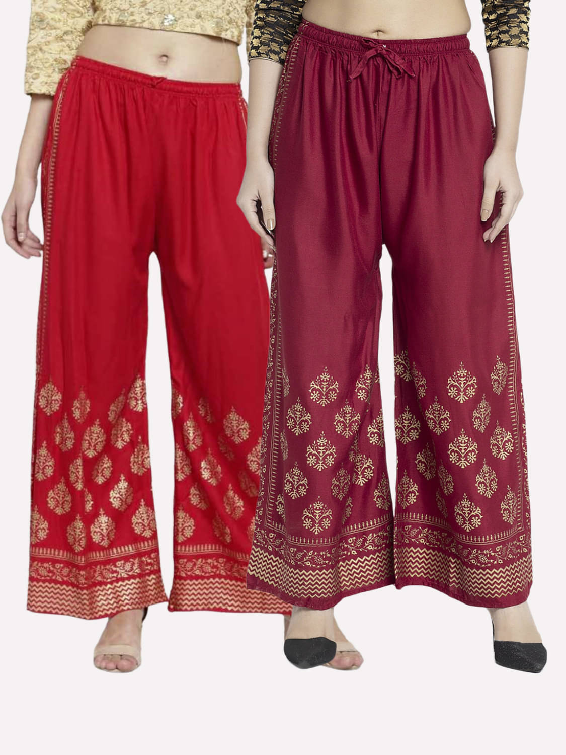 MEYARA - Maroon Rayon Flared Women's Palazzos ( Pack of 2 ) MEYARA - Maroon Rayon Flared Women's Palazzos ( Pack of 2 )