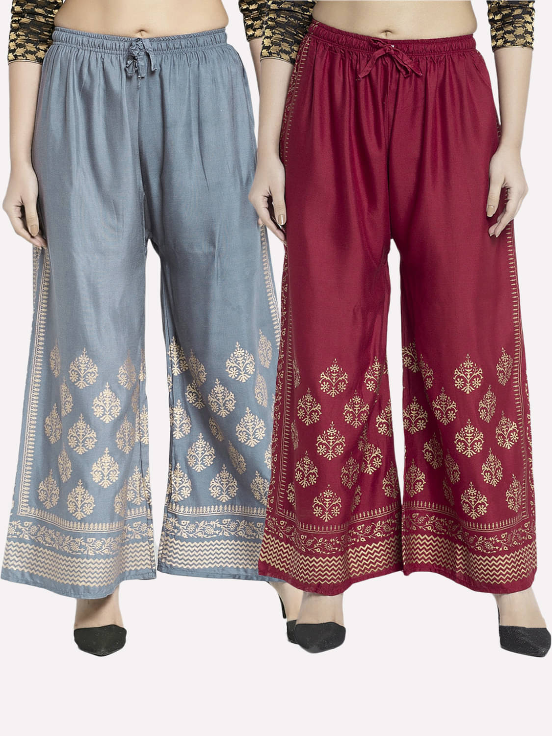 MEYARA - Maroon Rayon Flared Women's Palazzos ( Pack of 2 ) MEYARA - Maroon Rayon Flared Women's Palazzos ( Pack of 2 )