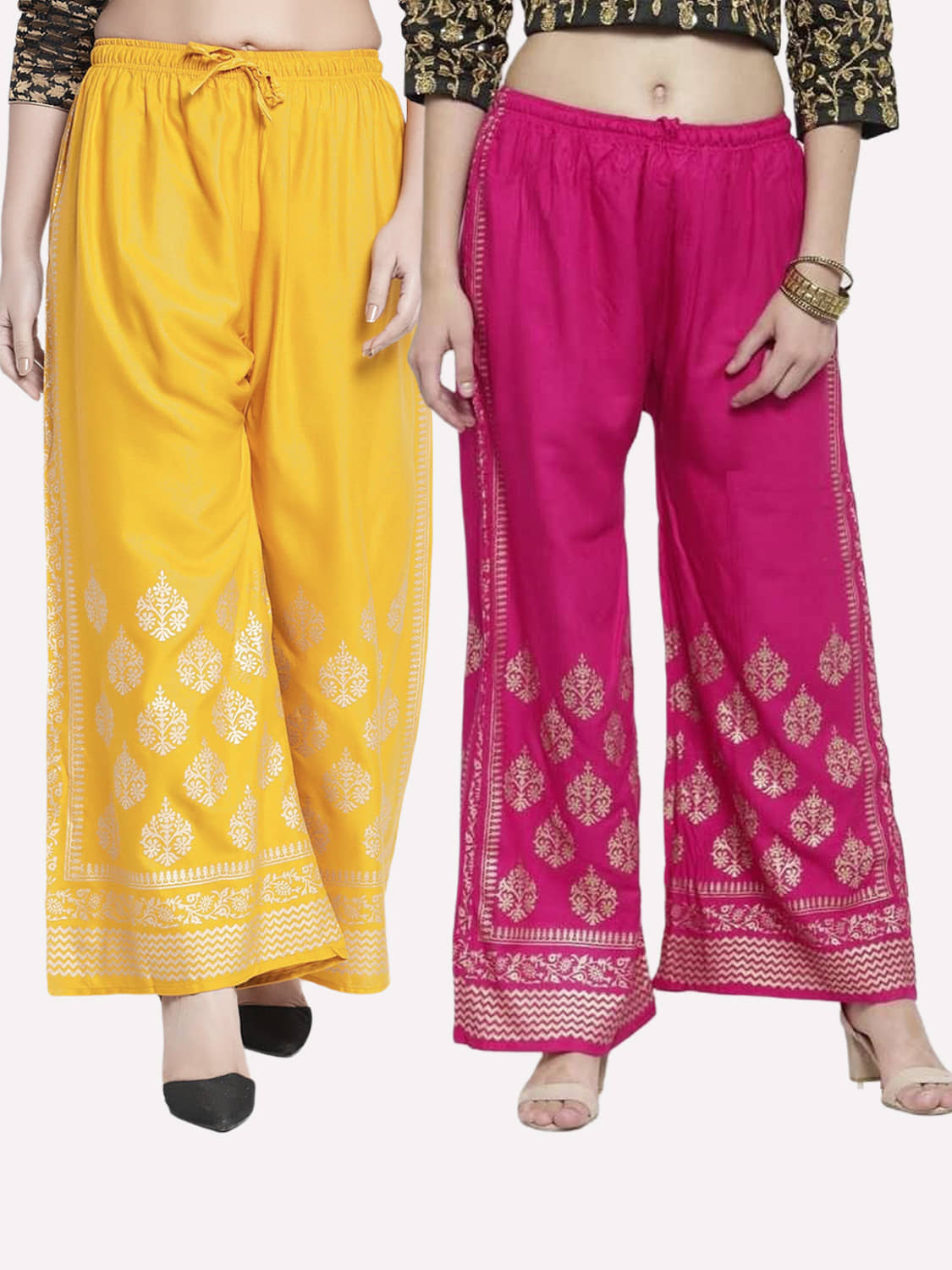 MEYARA - Pink Rayon Flared Women's Palazzos ( Pack of 2 )