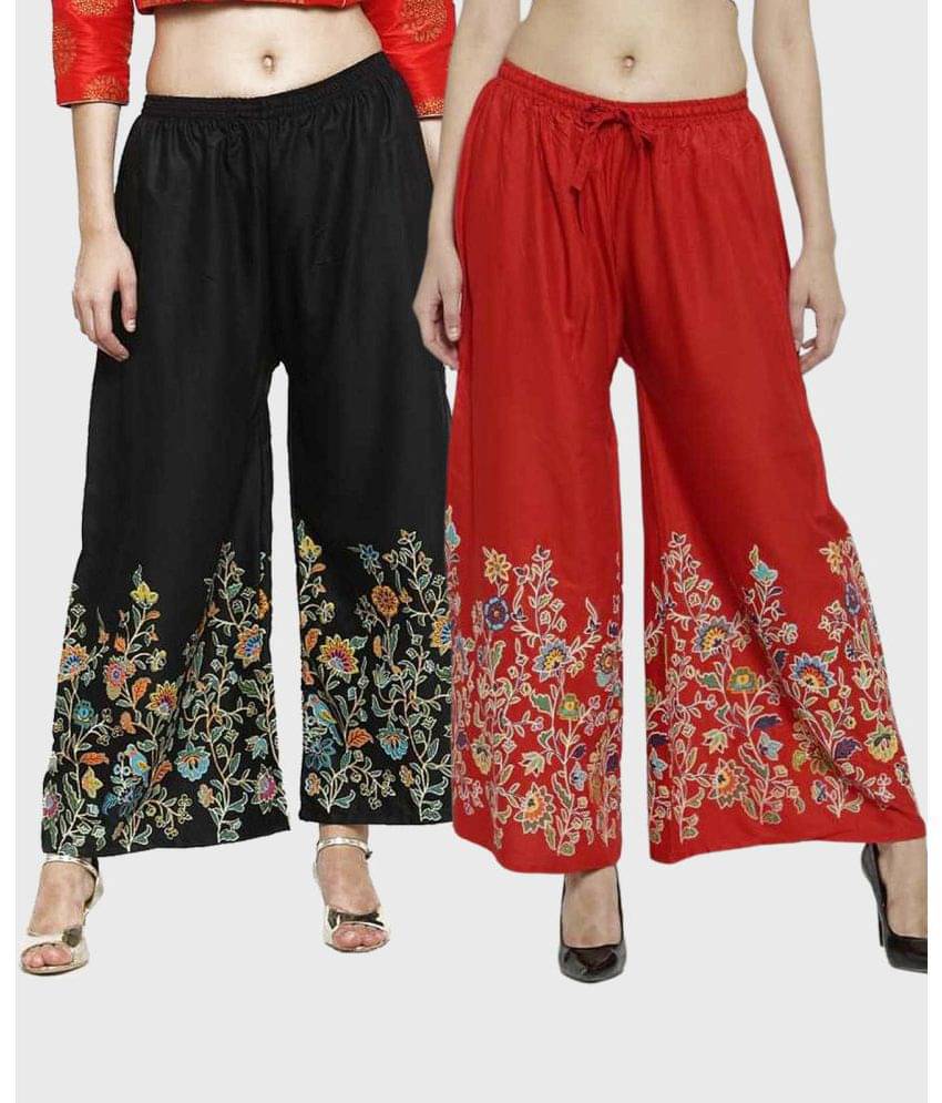 MEYARA - Red Rayon Straight Women's Palazzos ( Pack of 2 ) MEYARA - Red Rayon Straight Women's Palazzos ( Pack of 2 )