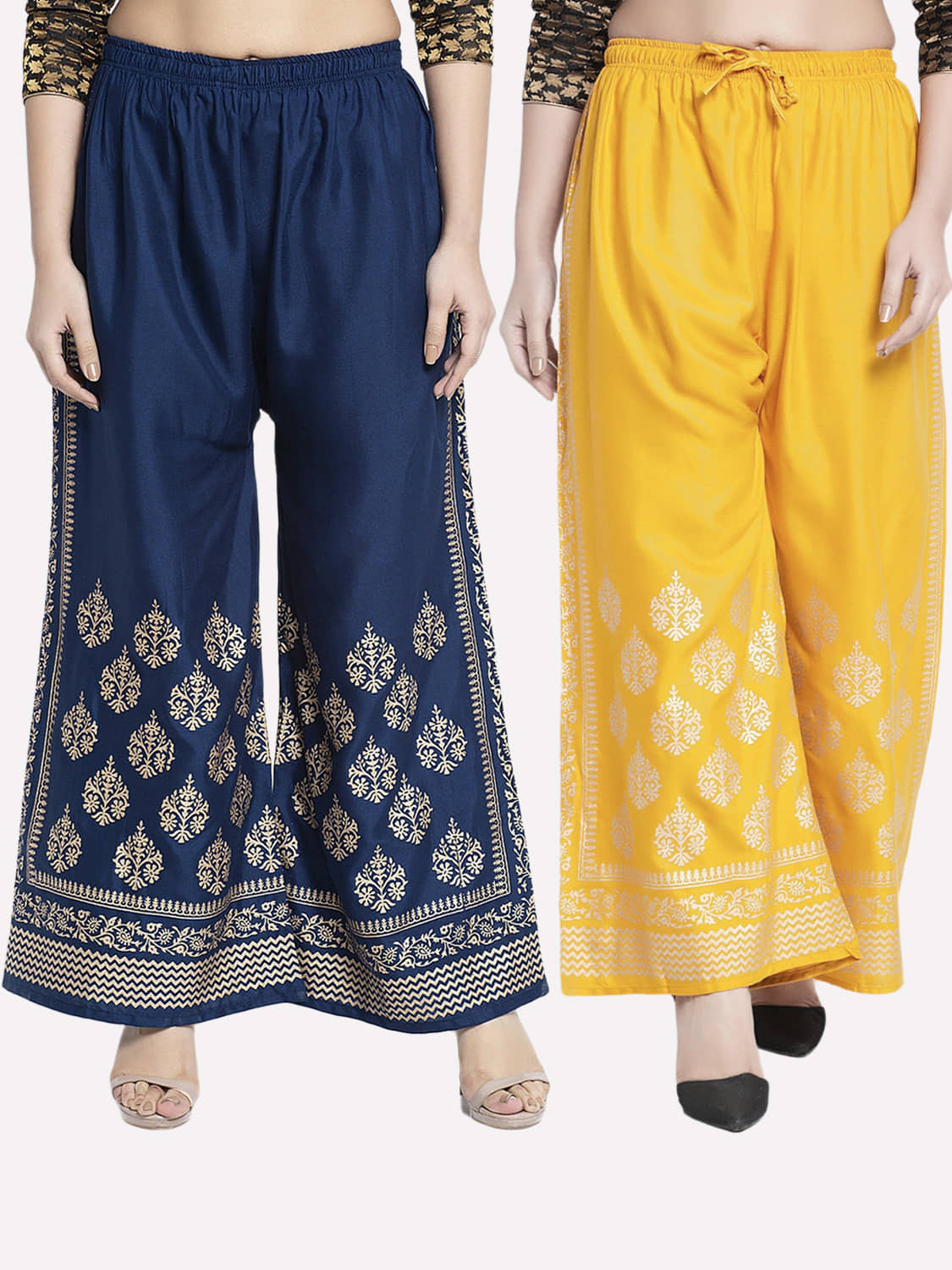 MEYARA - Yellow Rayon Flared Women's Palazzos ( Pack of 2 )
