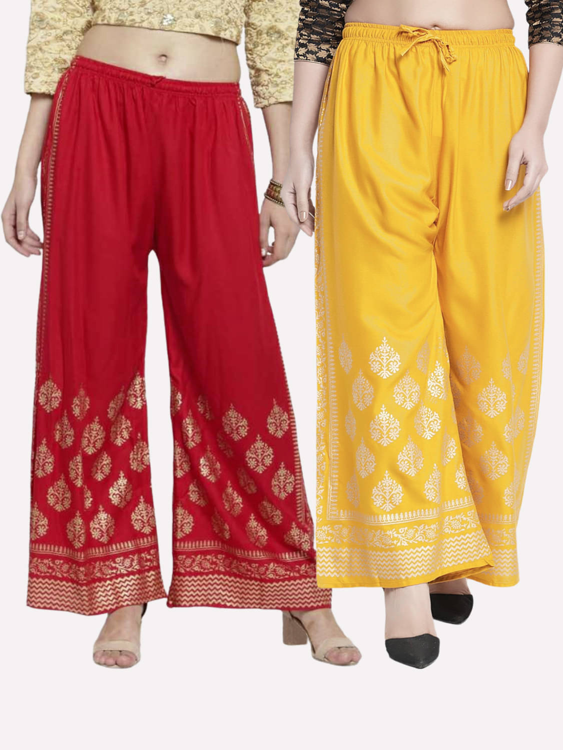 MEYARA - Yellow Rayon Flared Women's Palazzos ( Pack of 2 ) MEYARA - Yellow Rayon Flared Women's Palazzos ( Pack of 2 )