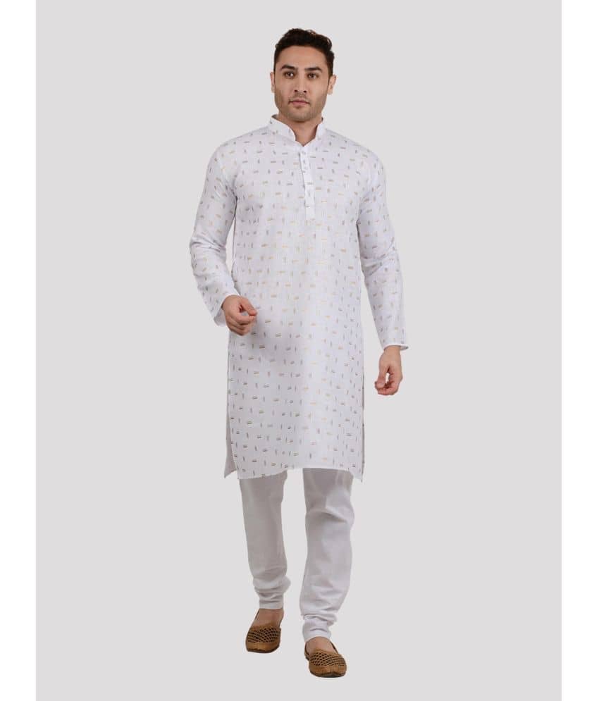 Maharaja - White Linen Regular Fit Men's Kurta Pyjama Set ( Pack of 1 ) - Kurtas & Kurta Sets | Buy online on ZillyBuy