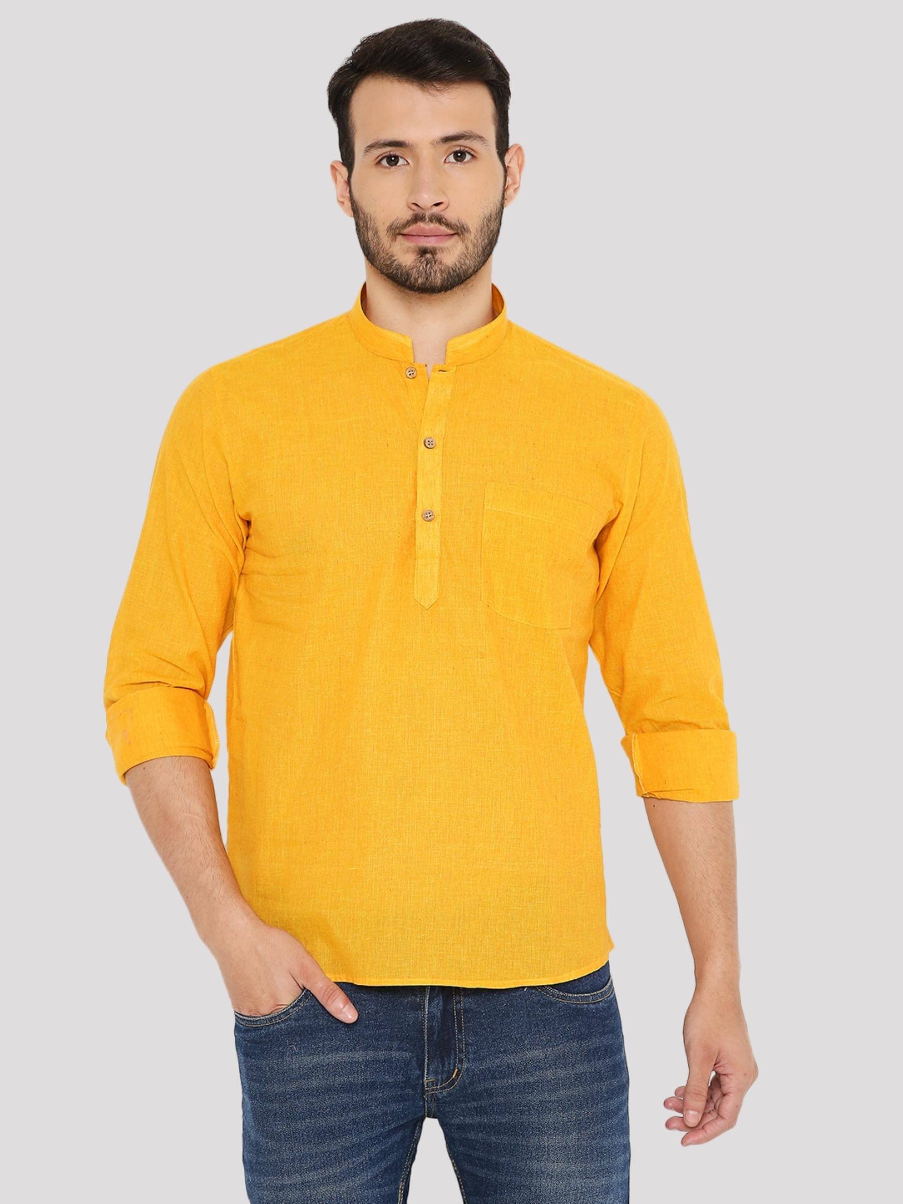     			Maharaja - Yellow Cotton Men's Shirt Style Kurta ( Pack of 1 )