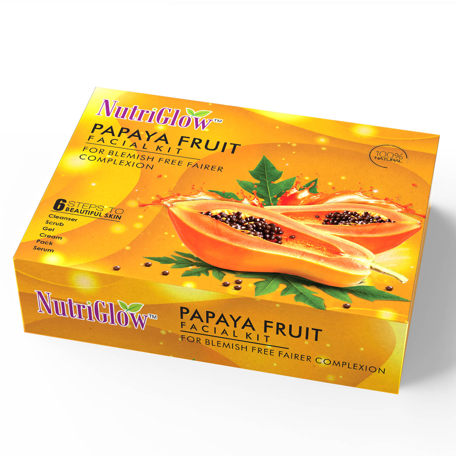 NutriGlow Papaya Facial Kit for Blemish Free, Glowing and Fairer Skin, Hydrated & Brightening Fresh Looking Skin, All Skin Types, 250gm + 10ml
