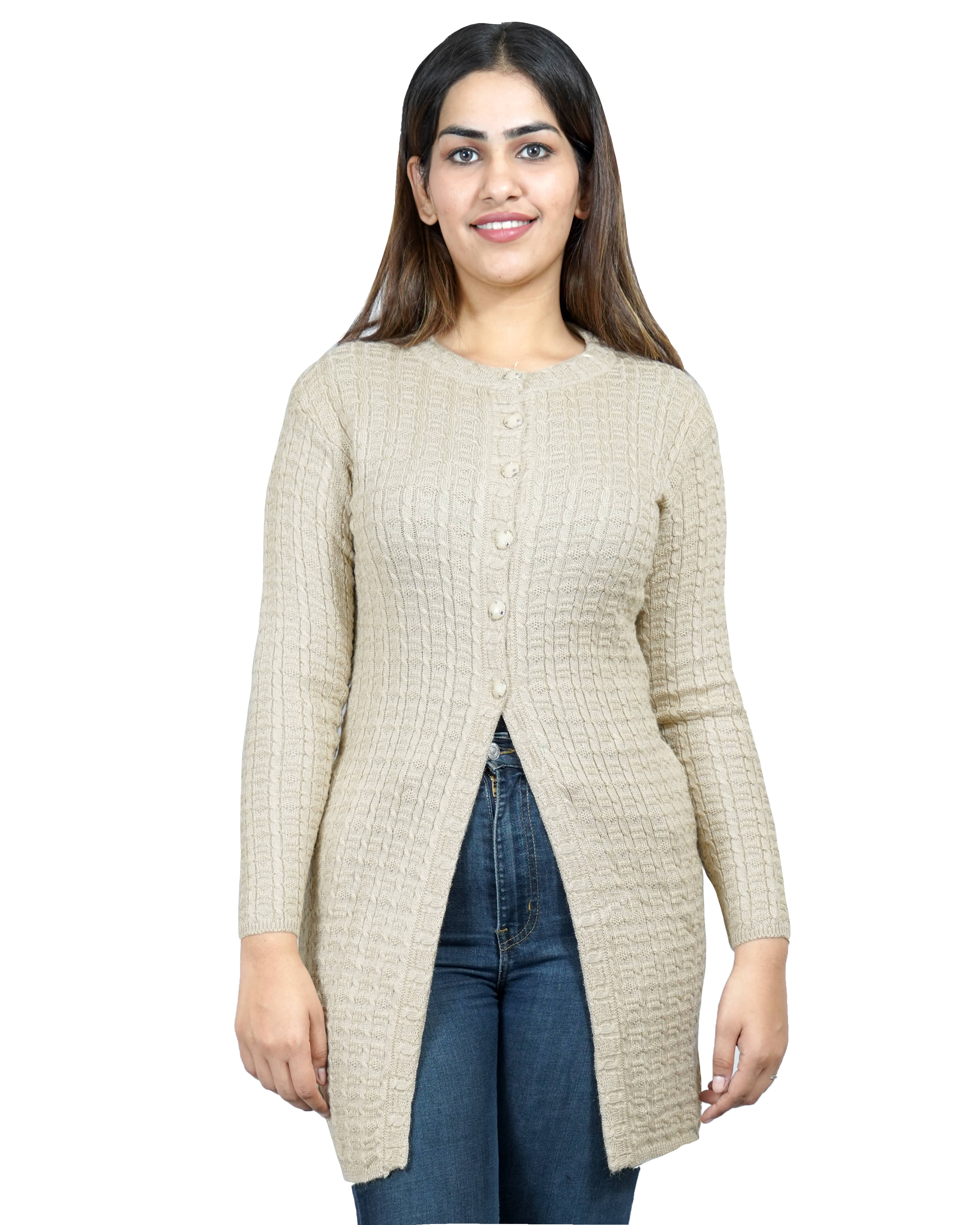     			Ogarti Woollen Beige Buttoned Cardigans - Single