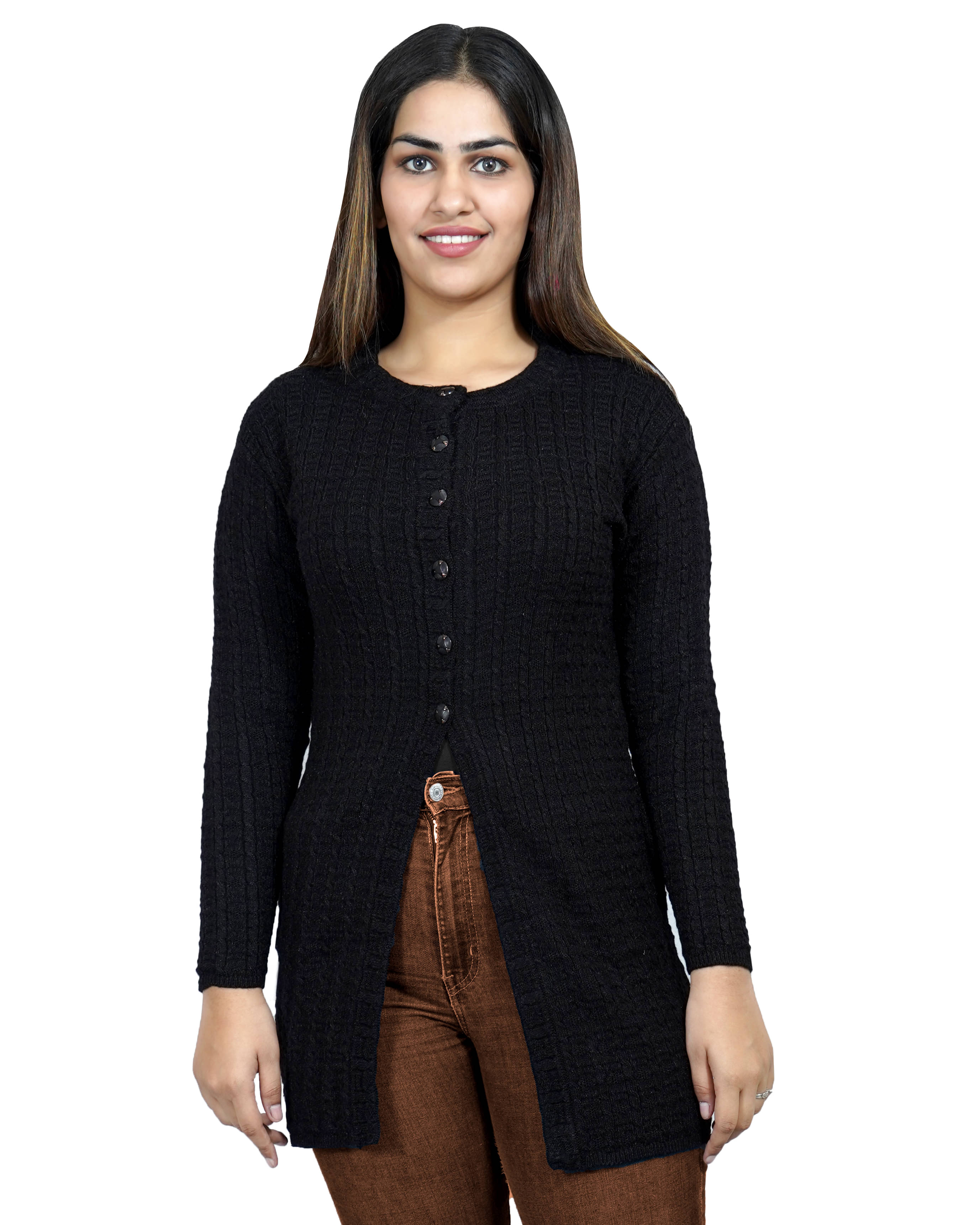     			Ogarti Woollen Black Buttoned Cardigans - Single