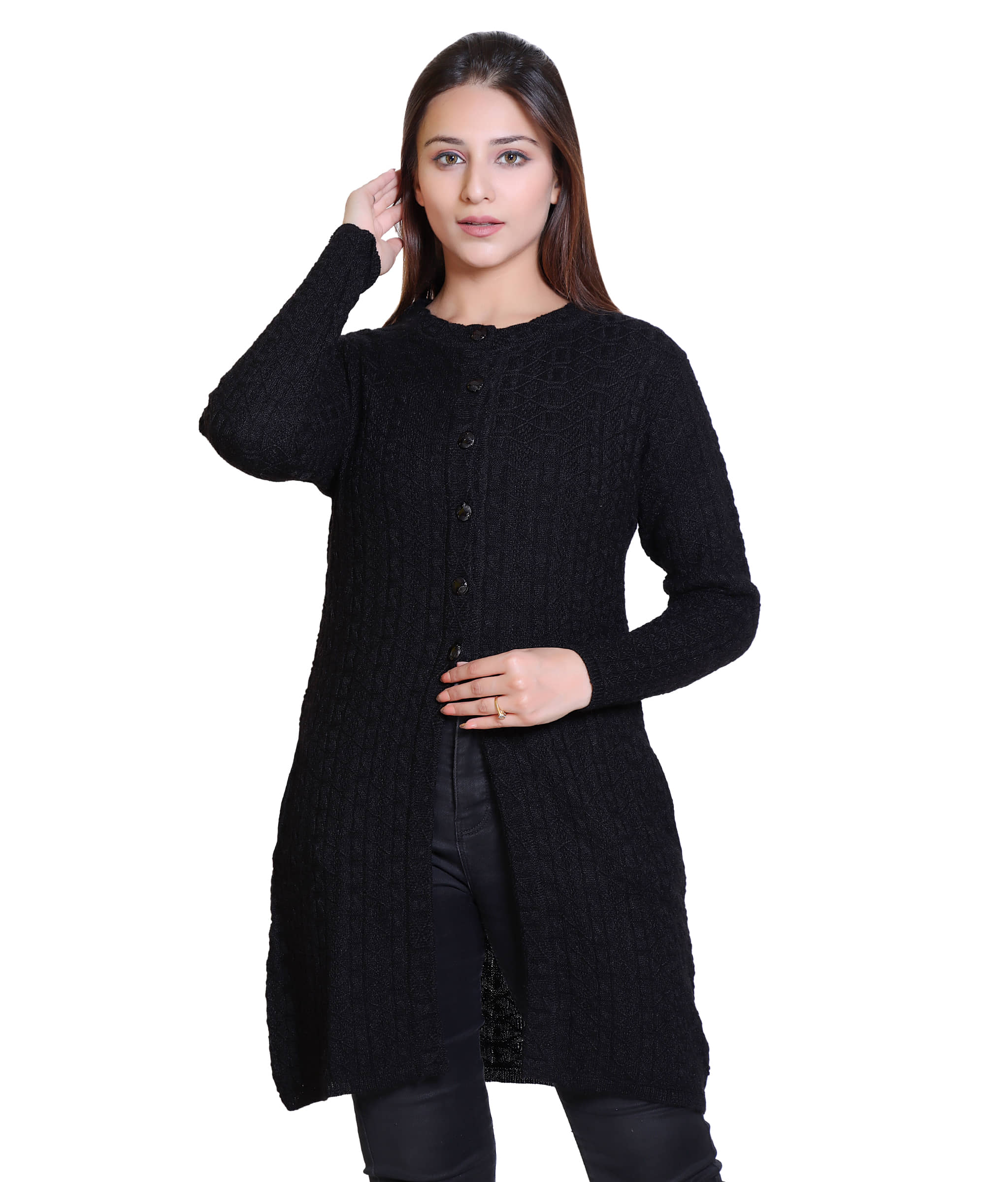Ogarti Woollen Black Buttoned Cardigans - Single