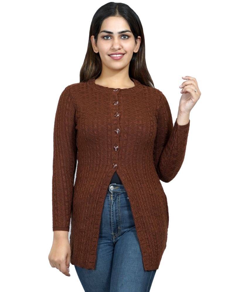 Ogarti Women Woollen Round Neck Cardigan ( Brown ) Ogarti Women Woollen Round Neck Cardigan ( Brown )