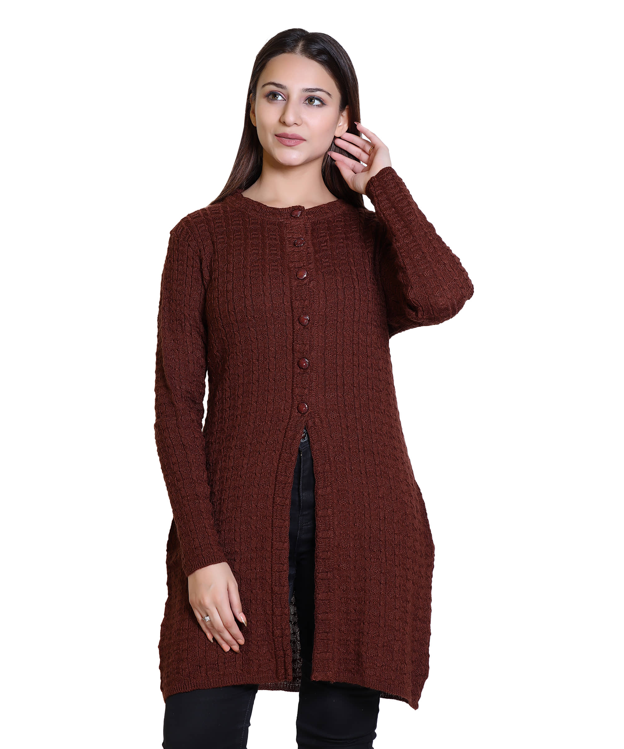 Ogarti Woollen Brown Buttoned Cardigans - Single