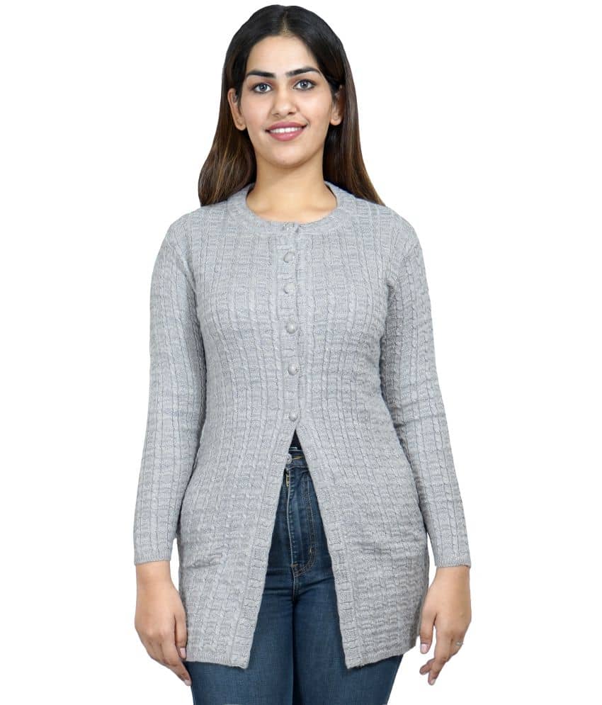 Ogarti Woollen Grey Buttoned Cardigans - Single