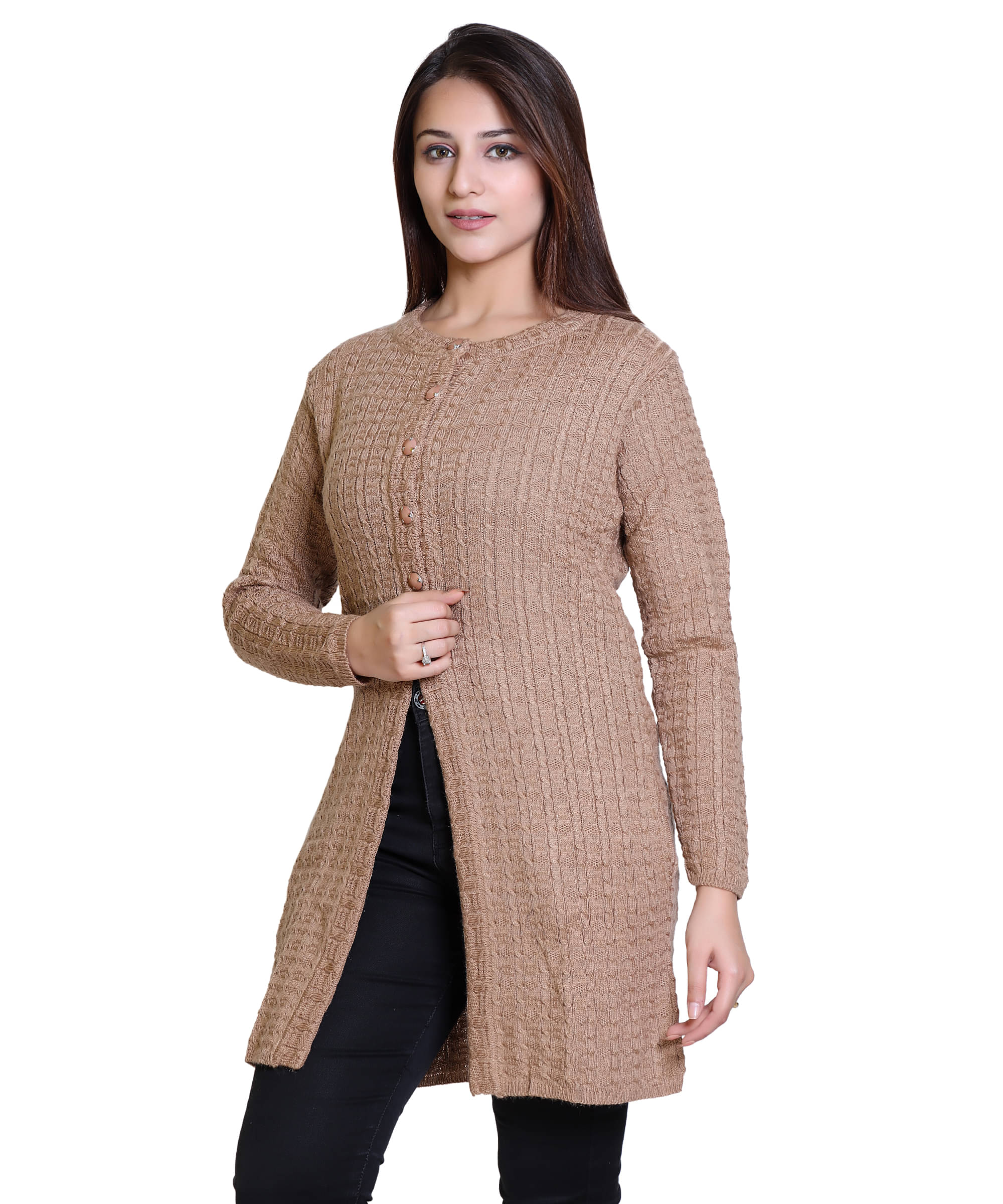 Ogarti Woollen Khaki Buttoned Cardigans - Single Ogarti Woollen Khaki Buttoned Cardigans - Single