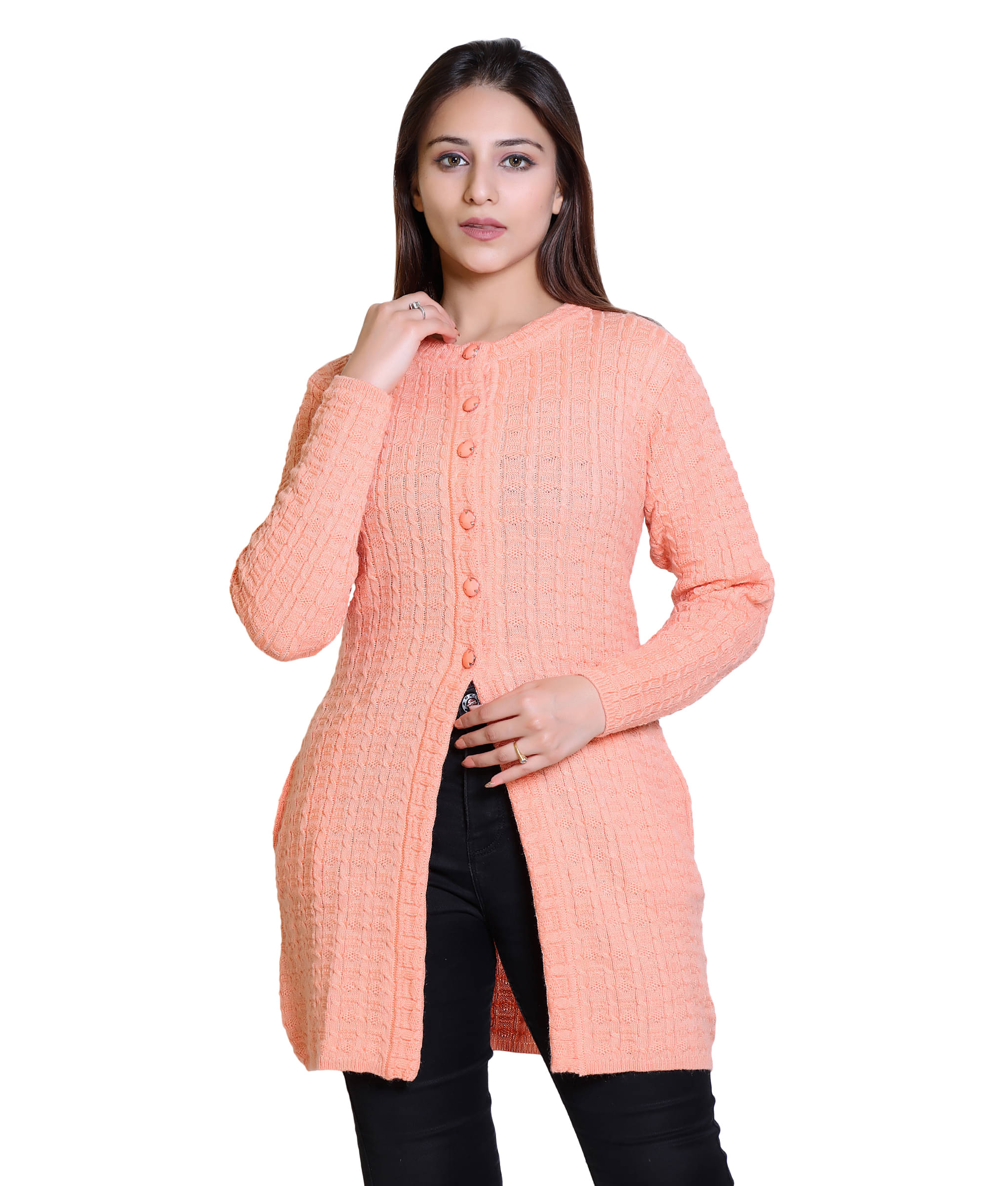 Ogarti Woollen Peach Buttoned Cardigans - Single Ogarti Woollen Peach Buttoned Cardigans - Single