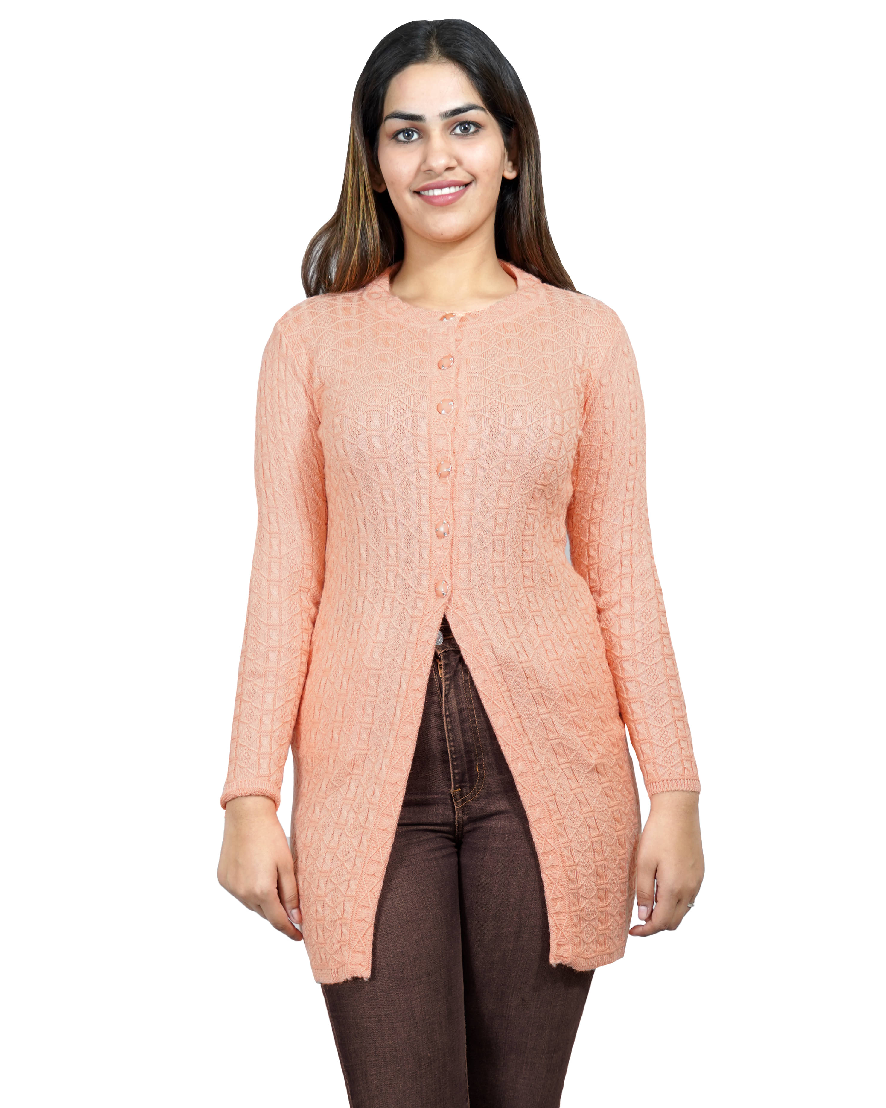 Ogarti Woollen Peach Buttoned Cardigans - Single Ogarti Woollen Peach Buttoned Cardigans - Single