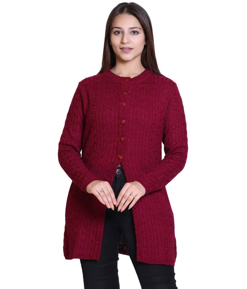 Ogarti Woollen Purple Buttoned Cardigans - Single