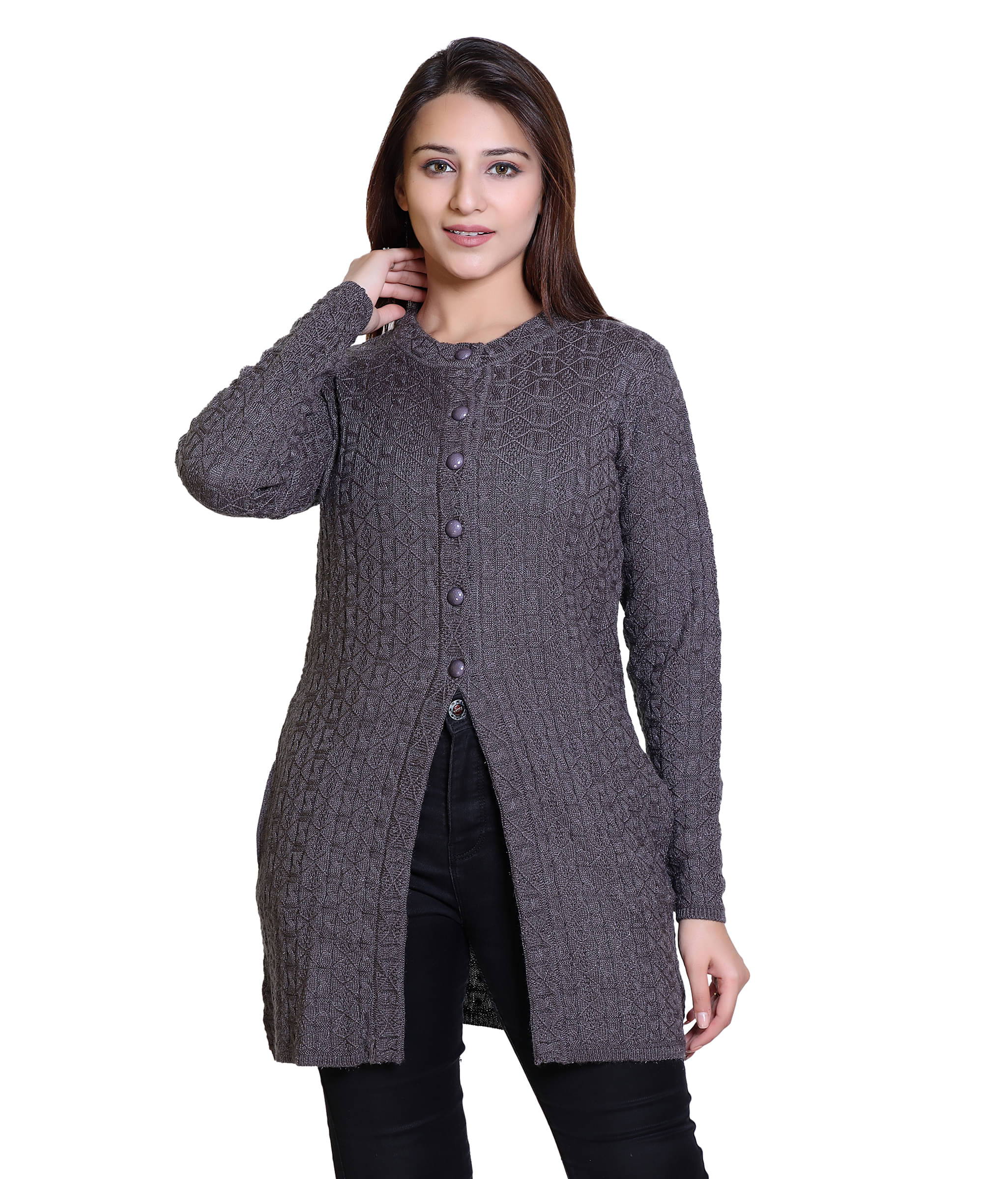 Ogarti Woollen Silver Buttoned Cardigans - Single Ogarti Woollen Silver Buttoned Cardigans - Single
