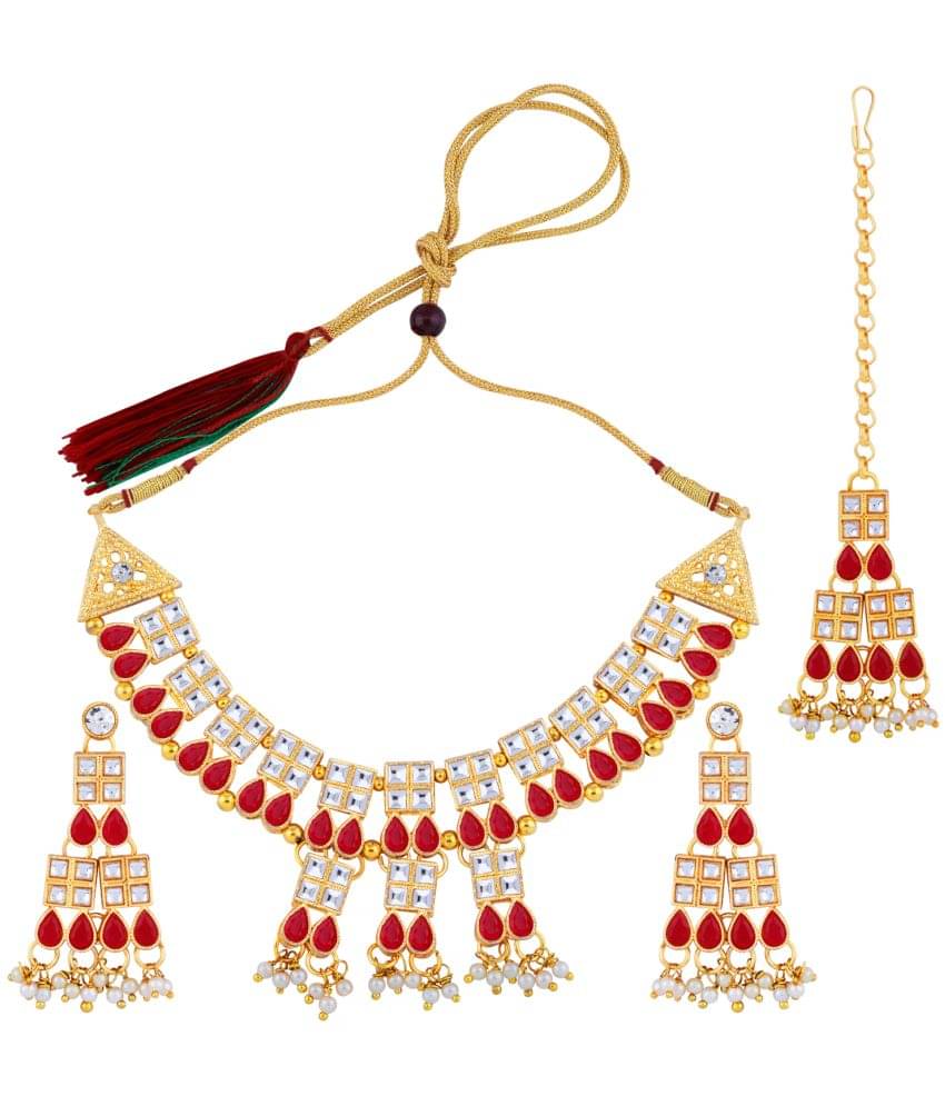     			Silver Shine - Red Alloy Necklace Set ( Pack of 1 )