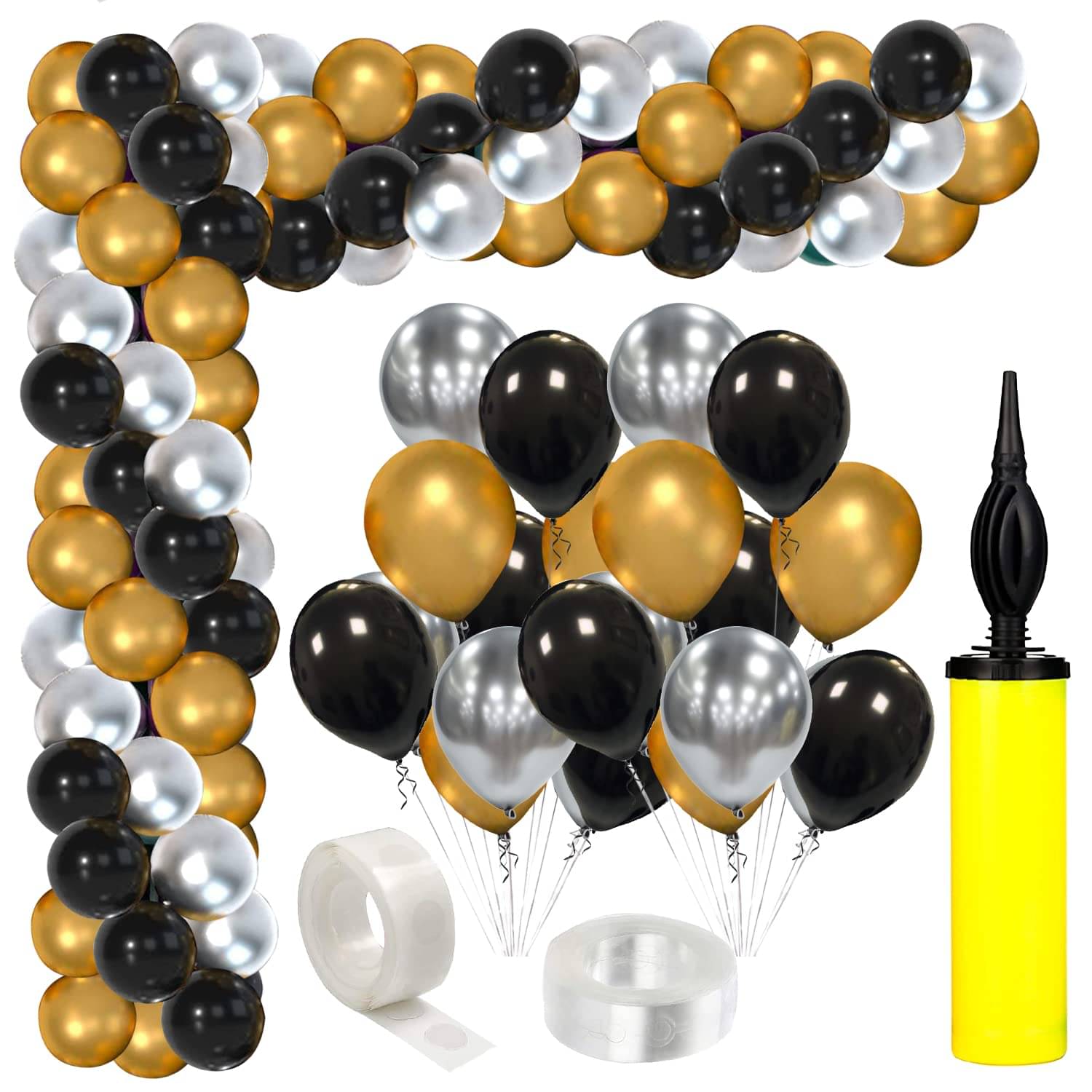     			Zyozi  78 PCS Black Gold and Silver Balloon Garland Arch Kit Metallic Black Metallic Gold Chrome Silver Latex Balloons Set for Birthday Graduation Bachelorette Wedding New Year Party Decoration