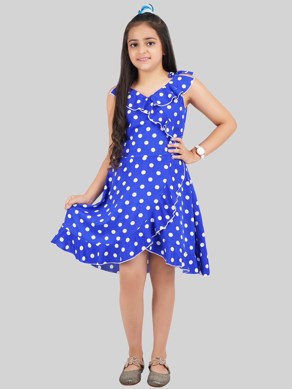Being Naughty Polyester Asymmetric Dress For Girls ( Pack of 1 , Royal Blue )