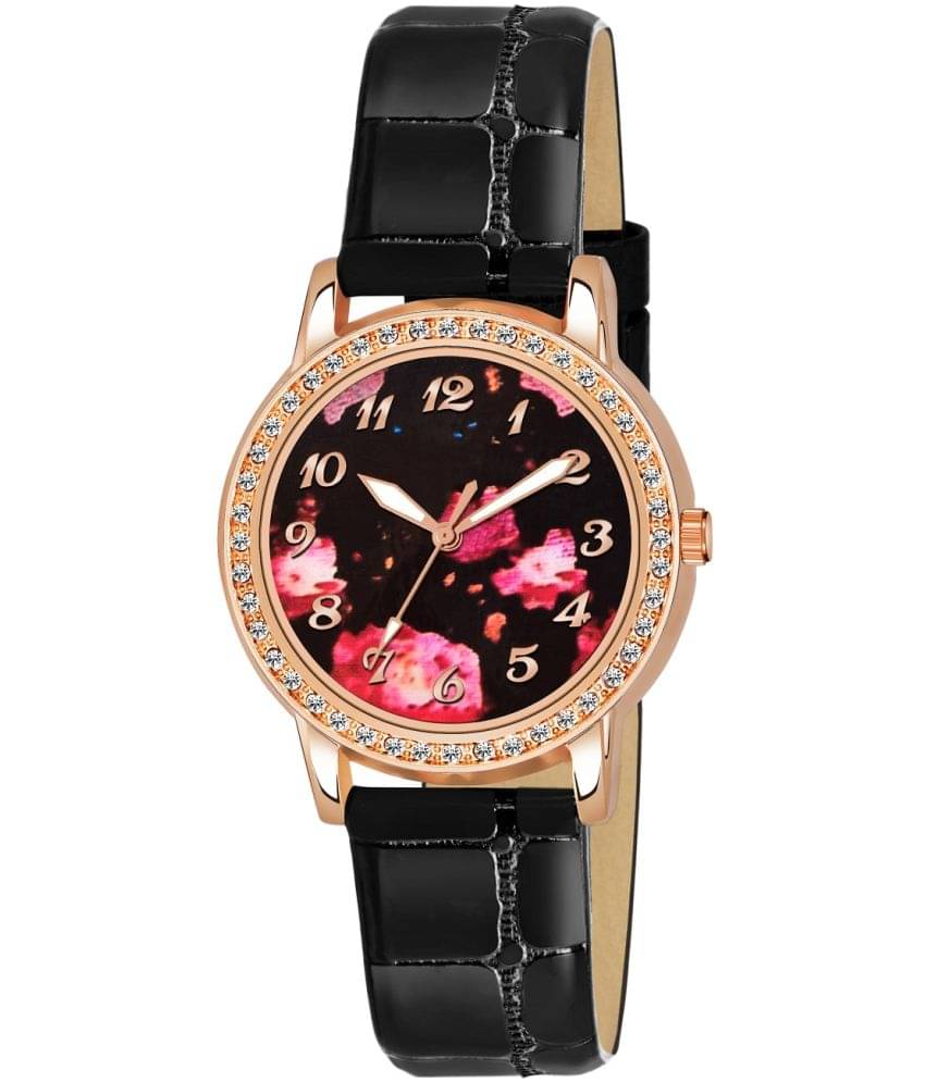     			Cosmic - Black Leather Analog Womens Watch