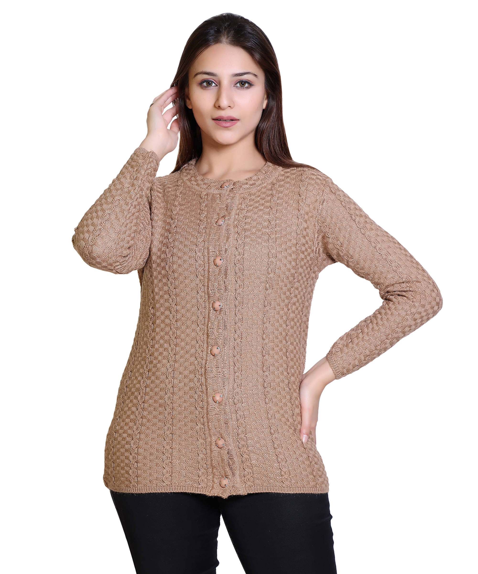     			Ogarti Woollen Beige Buttoned Cardigans - Single
