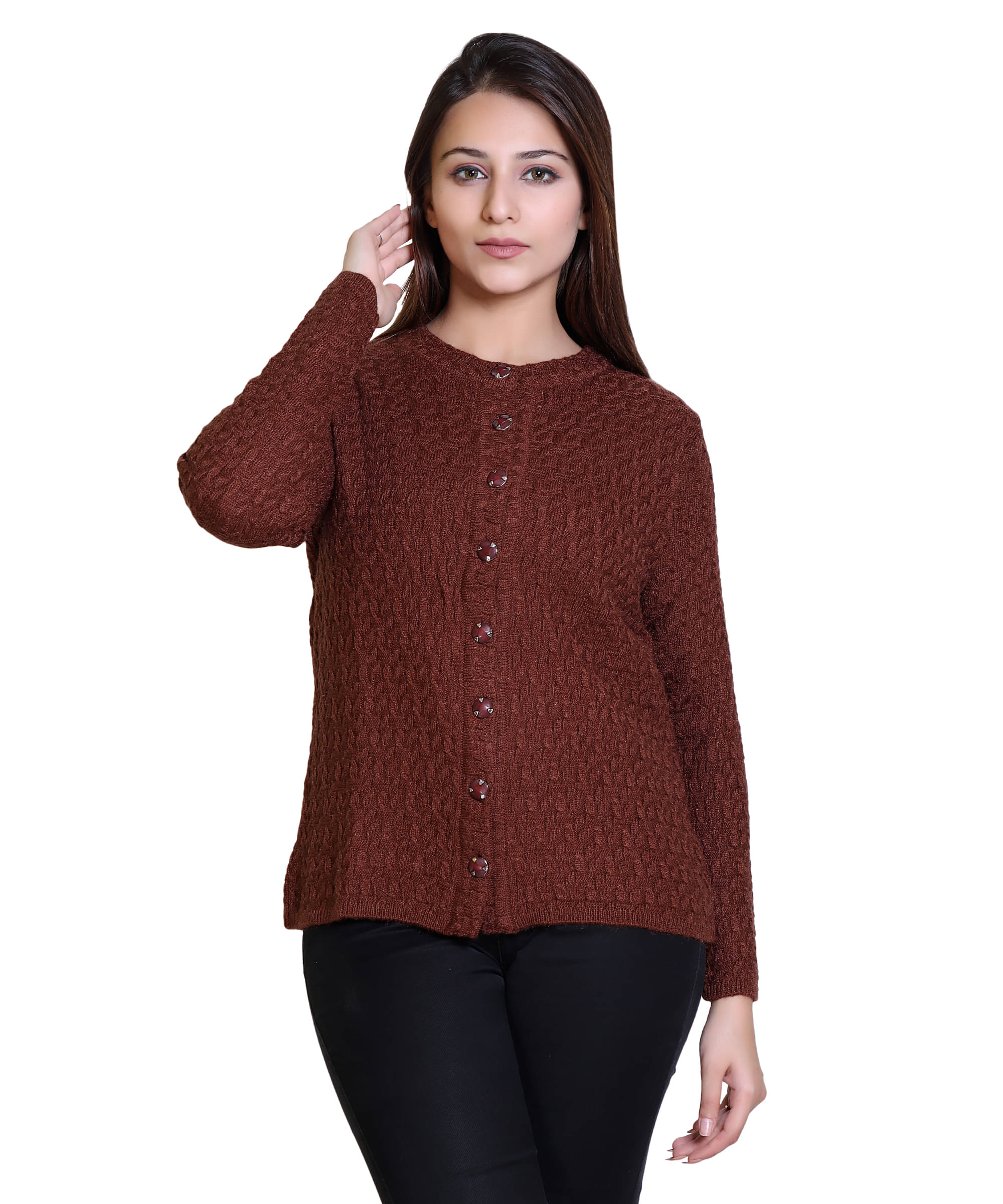     			Ogarti Woollen Brown Buttoned Cardigans - Single