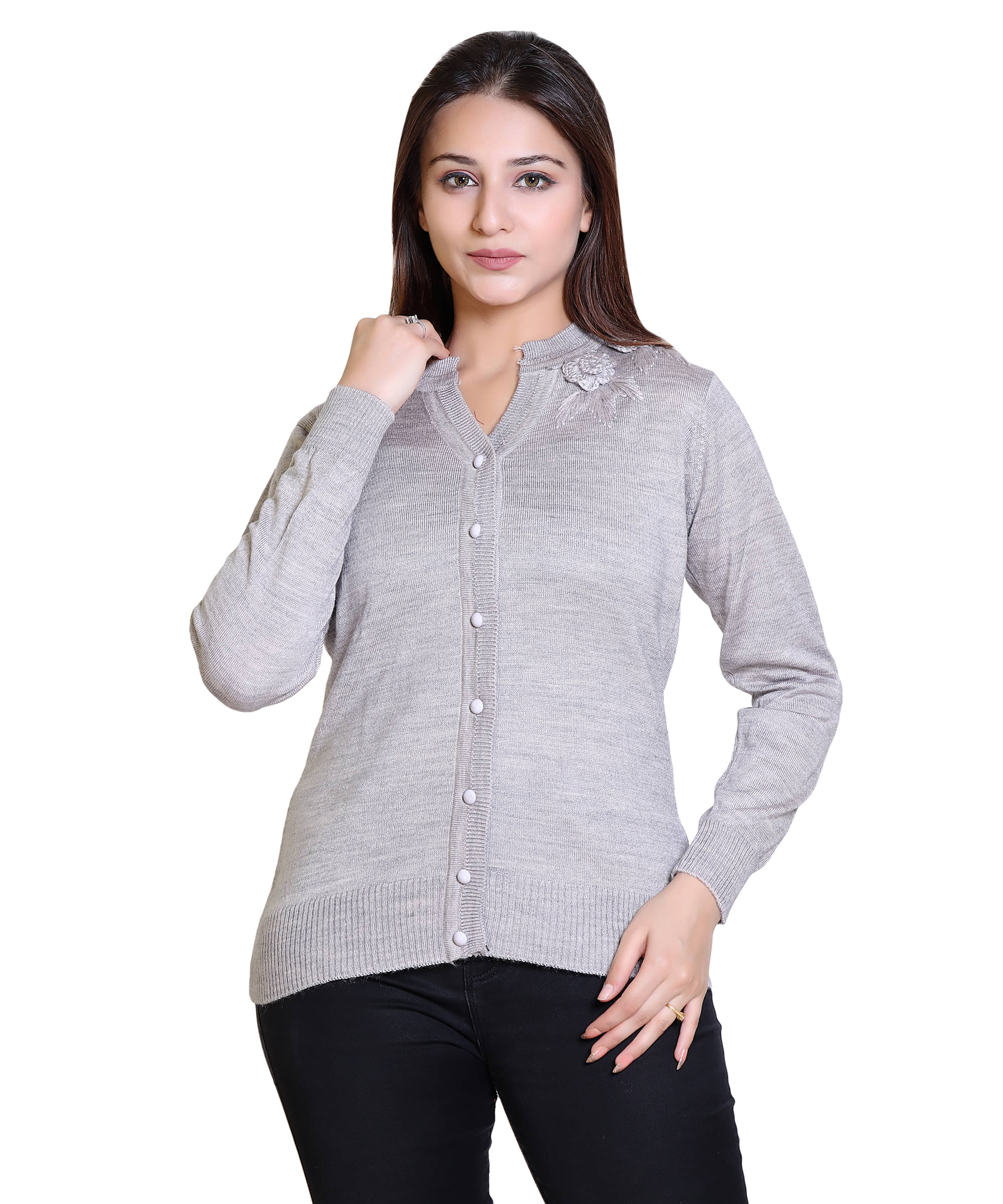     			Ogarti Woollen Grey Buttoned Cardigans - Single