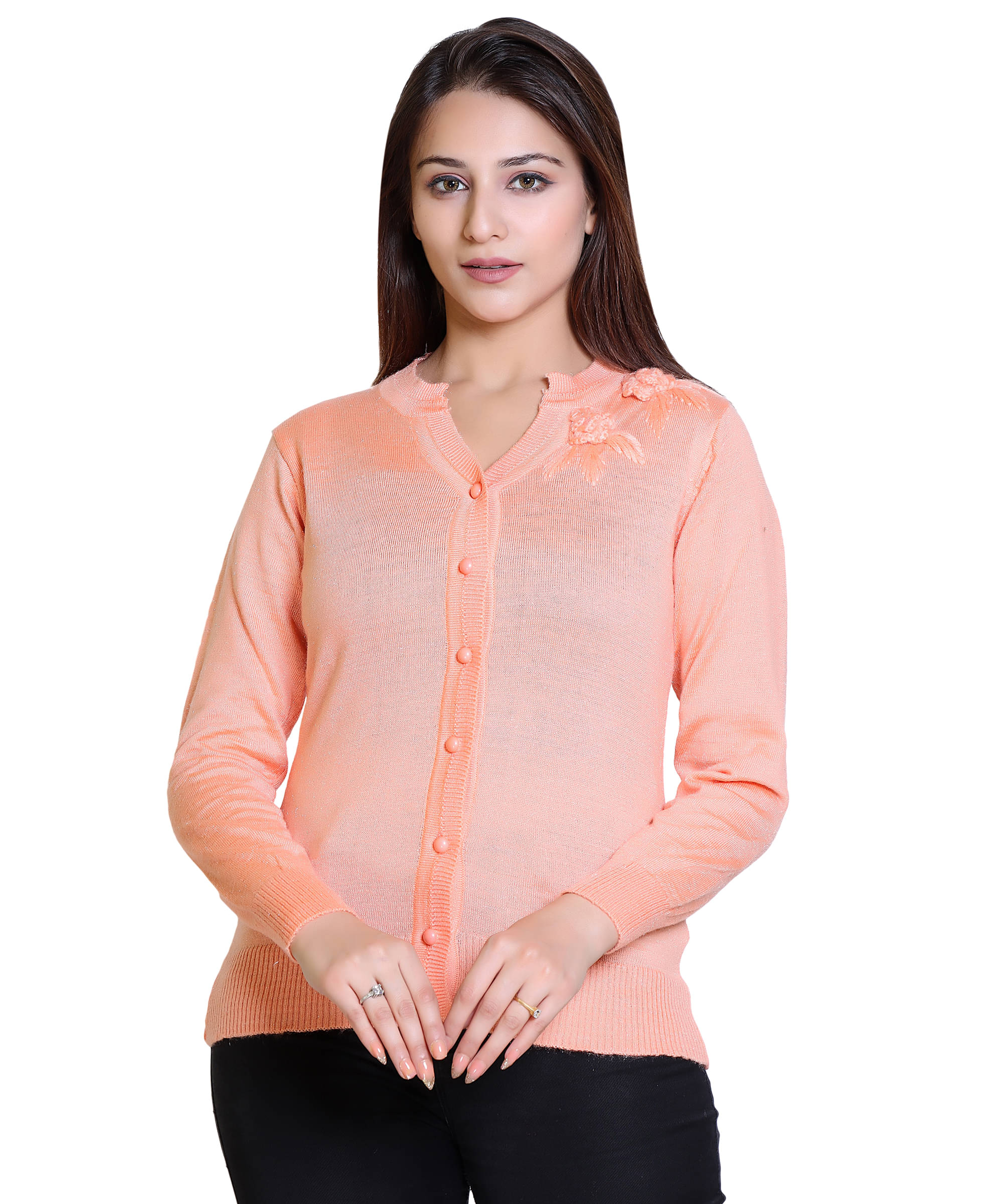 Ogarti Woollen Peach Buttoned Cardigans - Single Ogarti Woollen Peach Buttoned Cardigans - Single