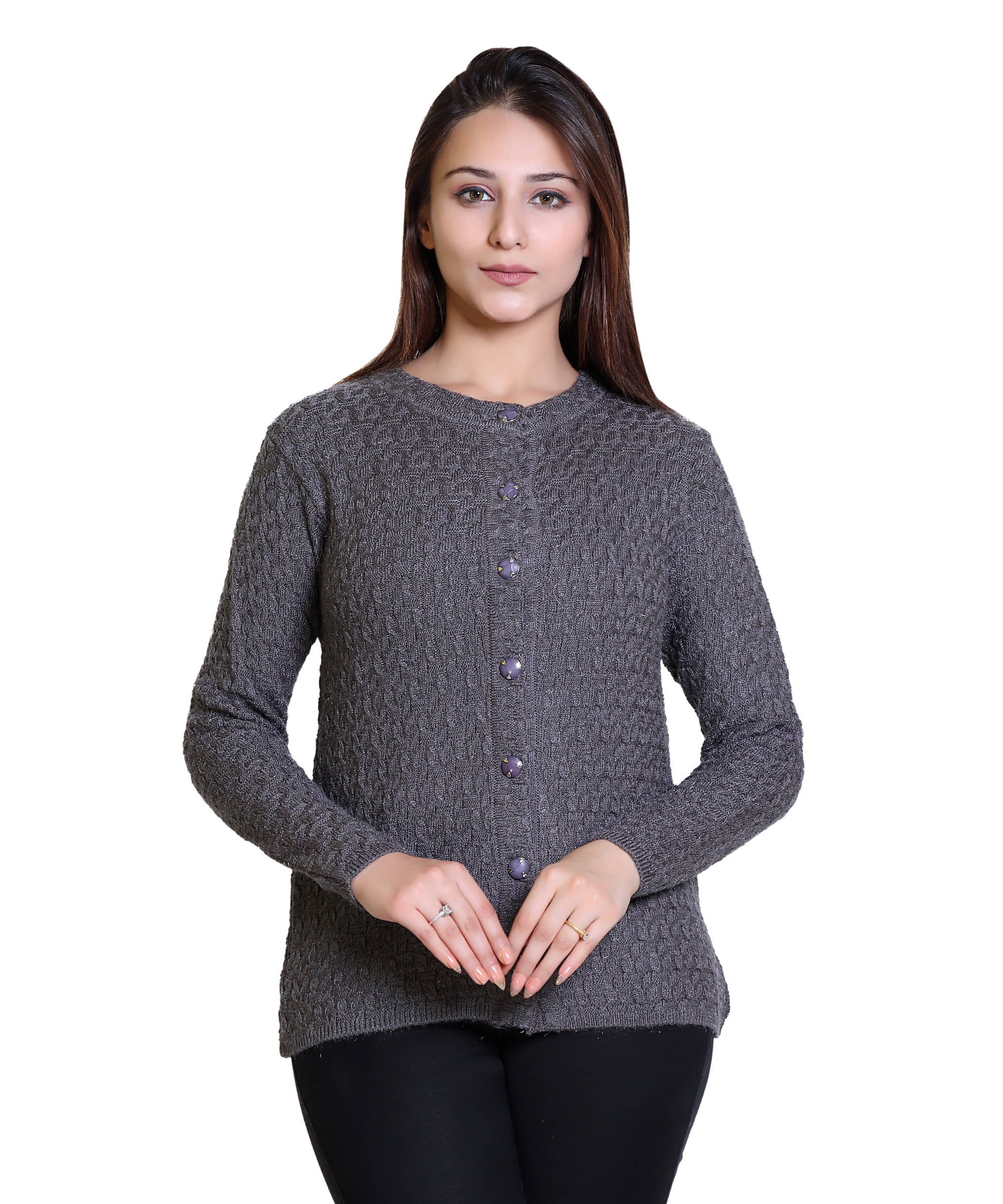 Ogarti Woollen Silver Buttoned Cardigans - Single