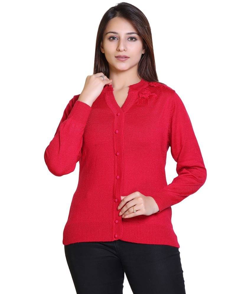 Ogarti Woollen pink Buttoned Cardigans - Single     			Ogarti Woollen pink Buttoned Cardigans - Single