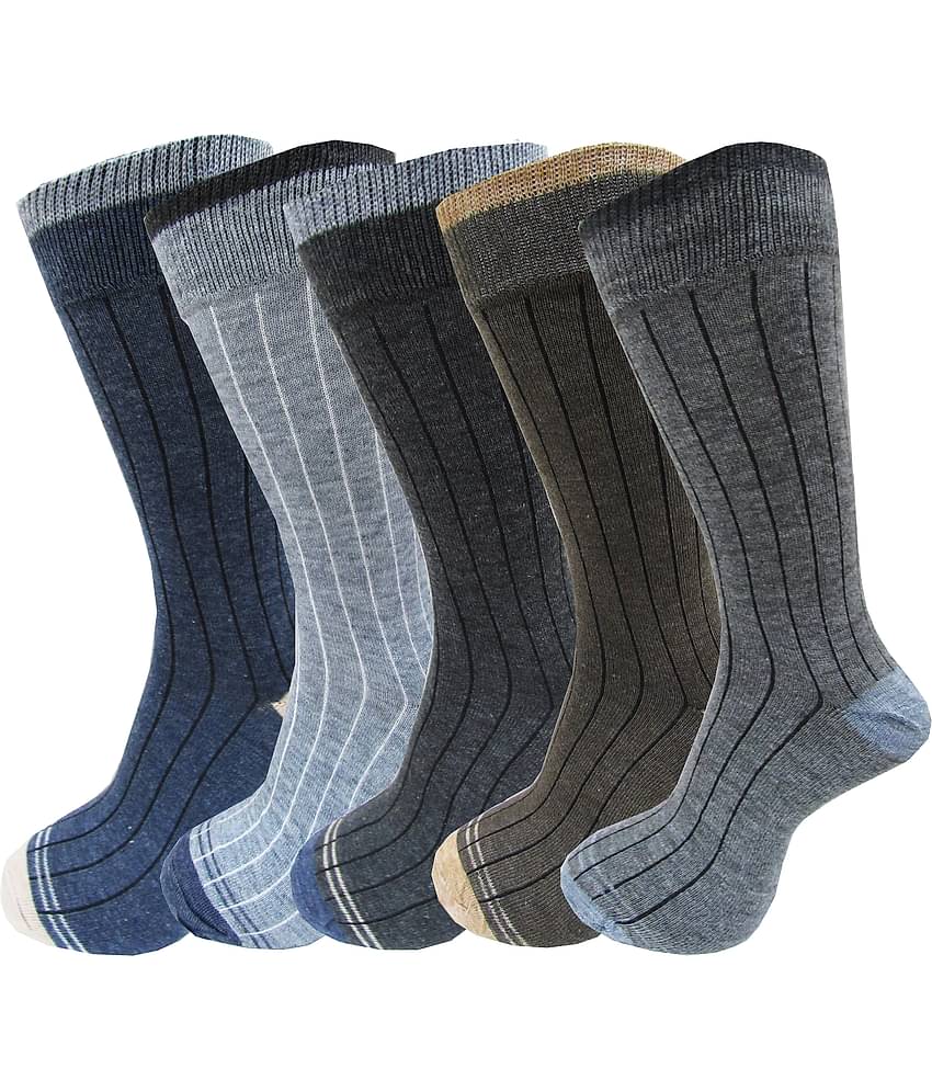RC. ROYAL CLASS - Woollen Men's Striped Multicolor Full Length Socks ( Pack of 5 )