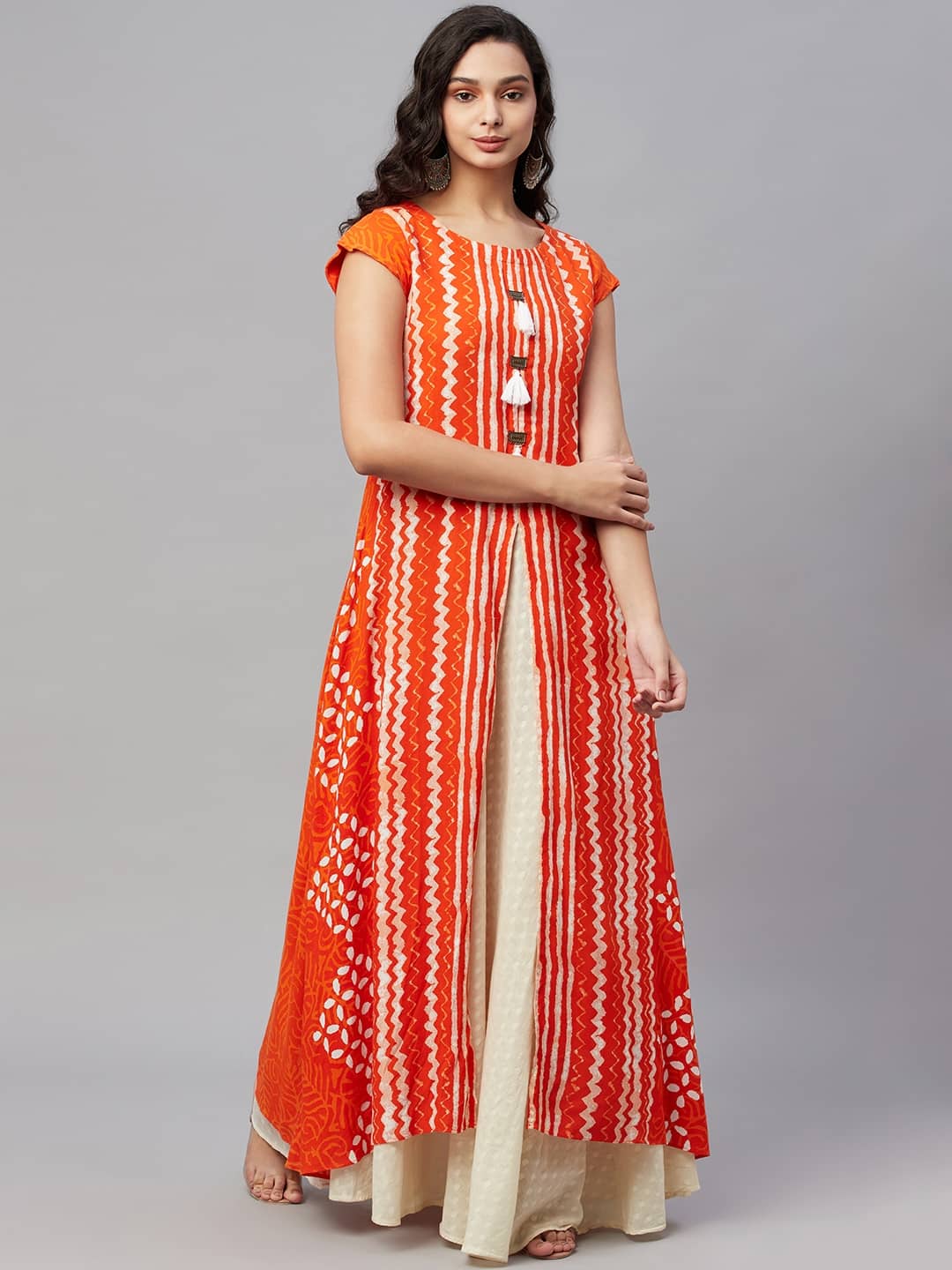 AMIRA'S INDIAN ETHNICWEAR Women Rayon Printed Ethnic Dress ( Red )