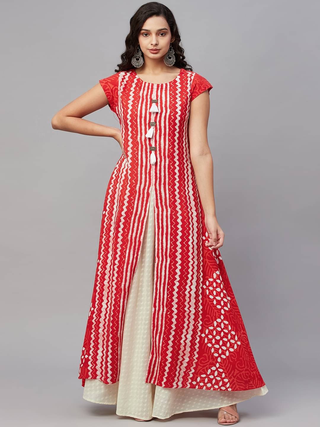 AMIRA'S INDIAN ETHNICWEAR Women Rayon Printed Ethnic Dress ( Red )     			AMIRA'S INDIAN ETHNICWEAR Women Rayon Printed Ethnic Dress ( Red )