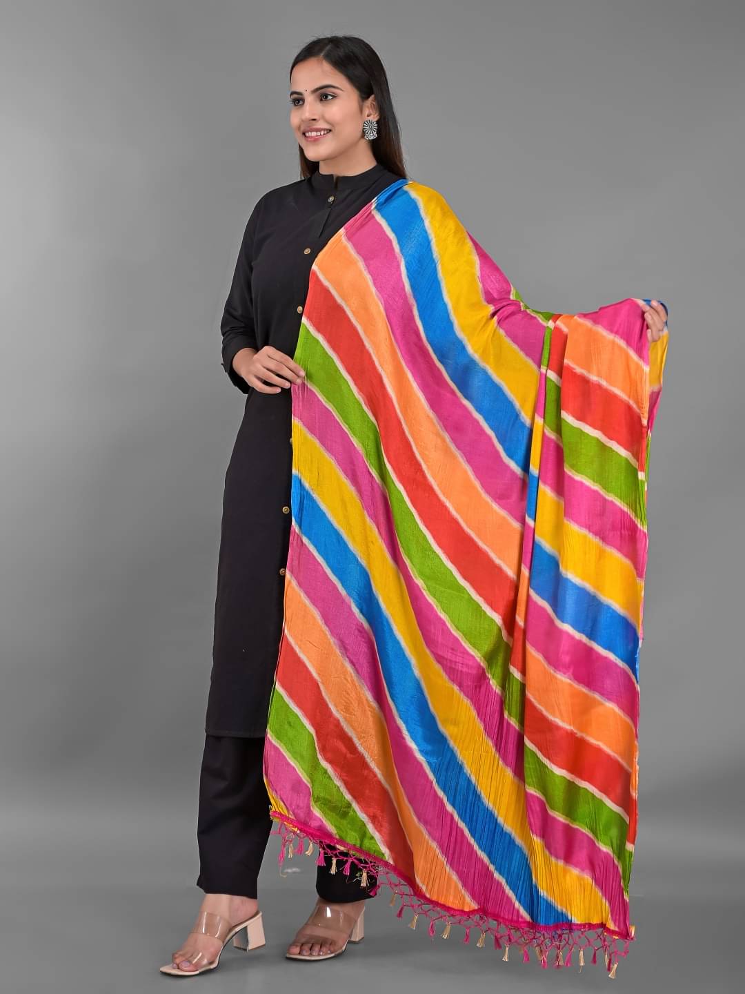 Anjaneya Creations - Multicoloured Silk Women's Dupatta - ( Pack of 1 ) Anjaneya Creations - Multicoloured Silk Women's Dupatta - ( Pack of 1 )