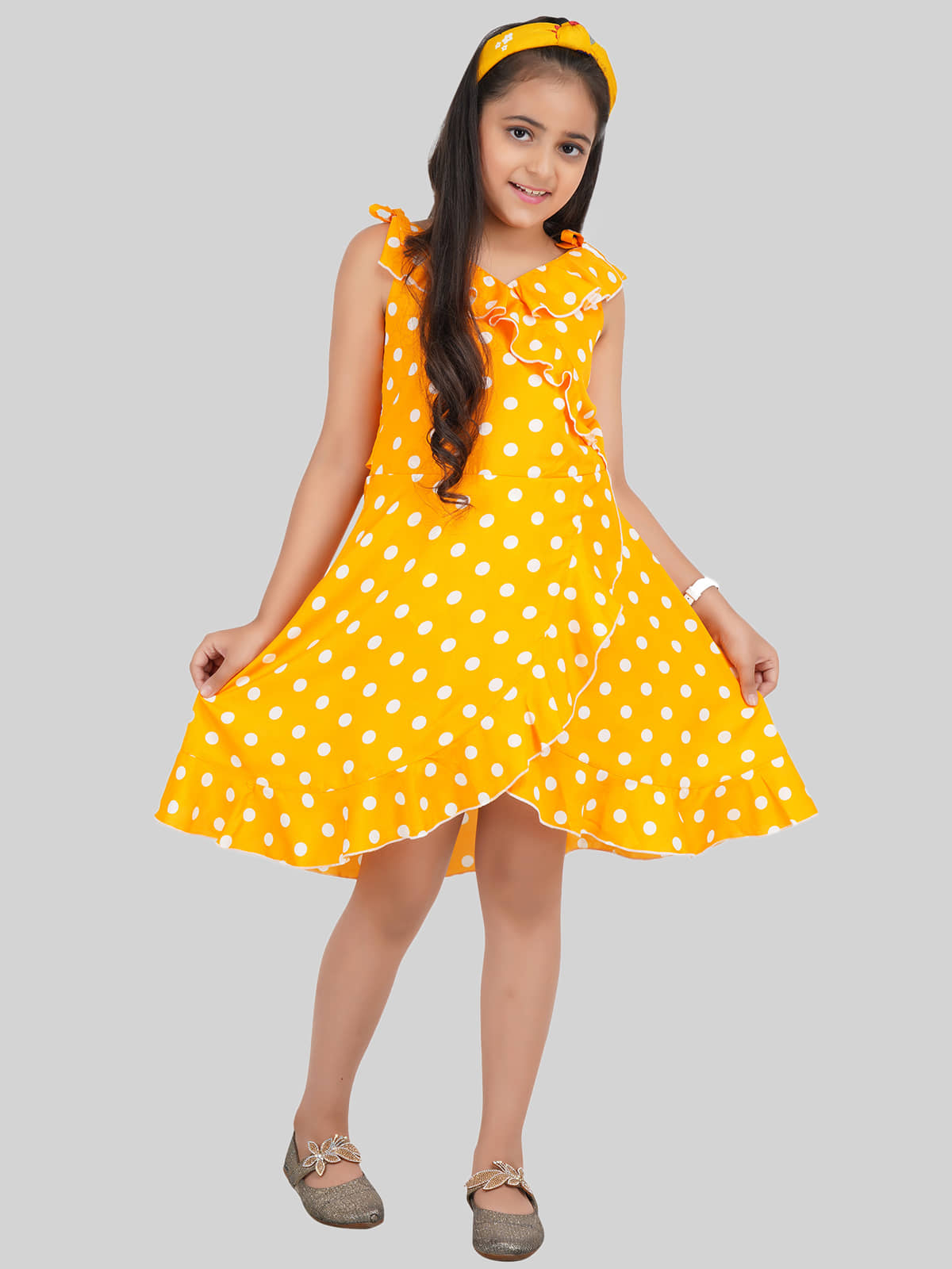 Being Naughty Polyester Asymmetric Dress For Girls ( Pack of 1 , Yellow )