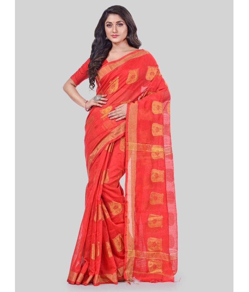Desh Bidesh Cotton Blend Embellished Saree With Unstitched Blouse Piece ( Red ) Desh Bidesh Cotton Blend Embellished Saree With Unstitched Blouse Piece ( Red )