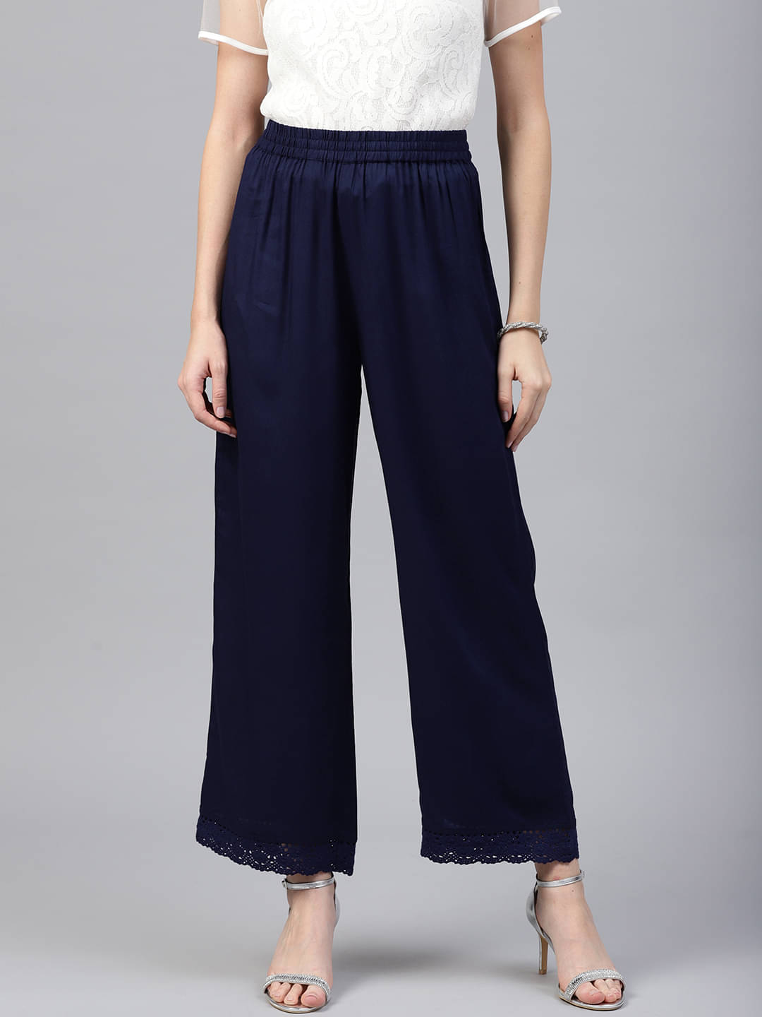     			Juniper - Navy Rayon Wide leg Women's Palazzos ( Pack of 1 )