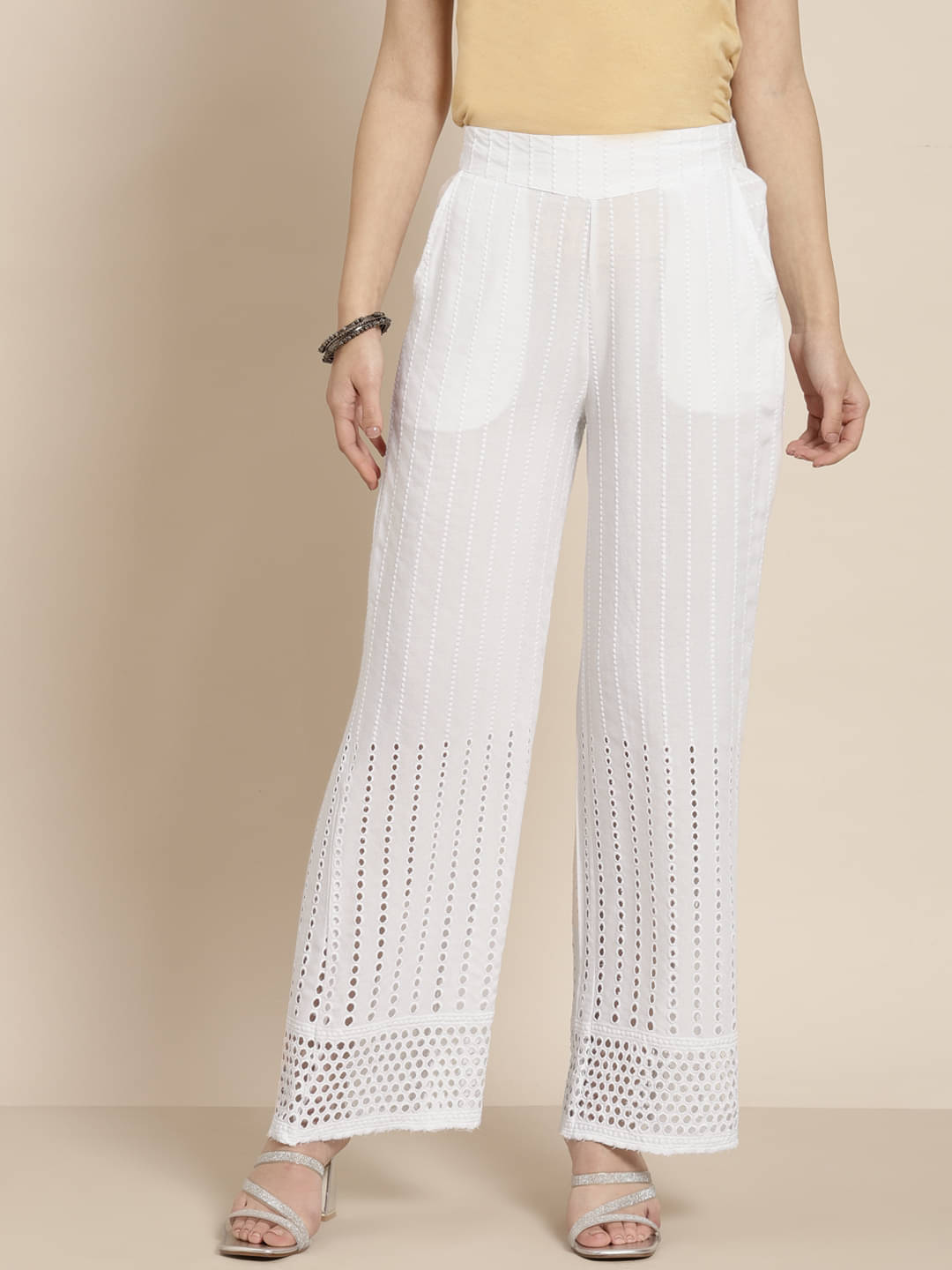 Juniper - White Rayon Flared Women's Palazzos ( Pack of 1 )     			Juniper - White Rayon Flared Women's Palazzos ( Pack of 1 )