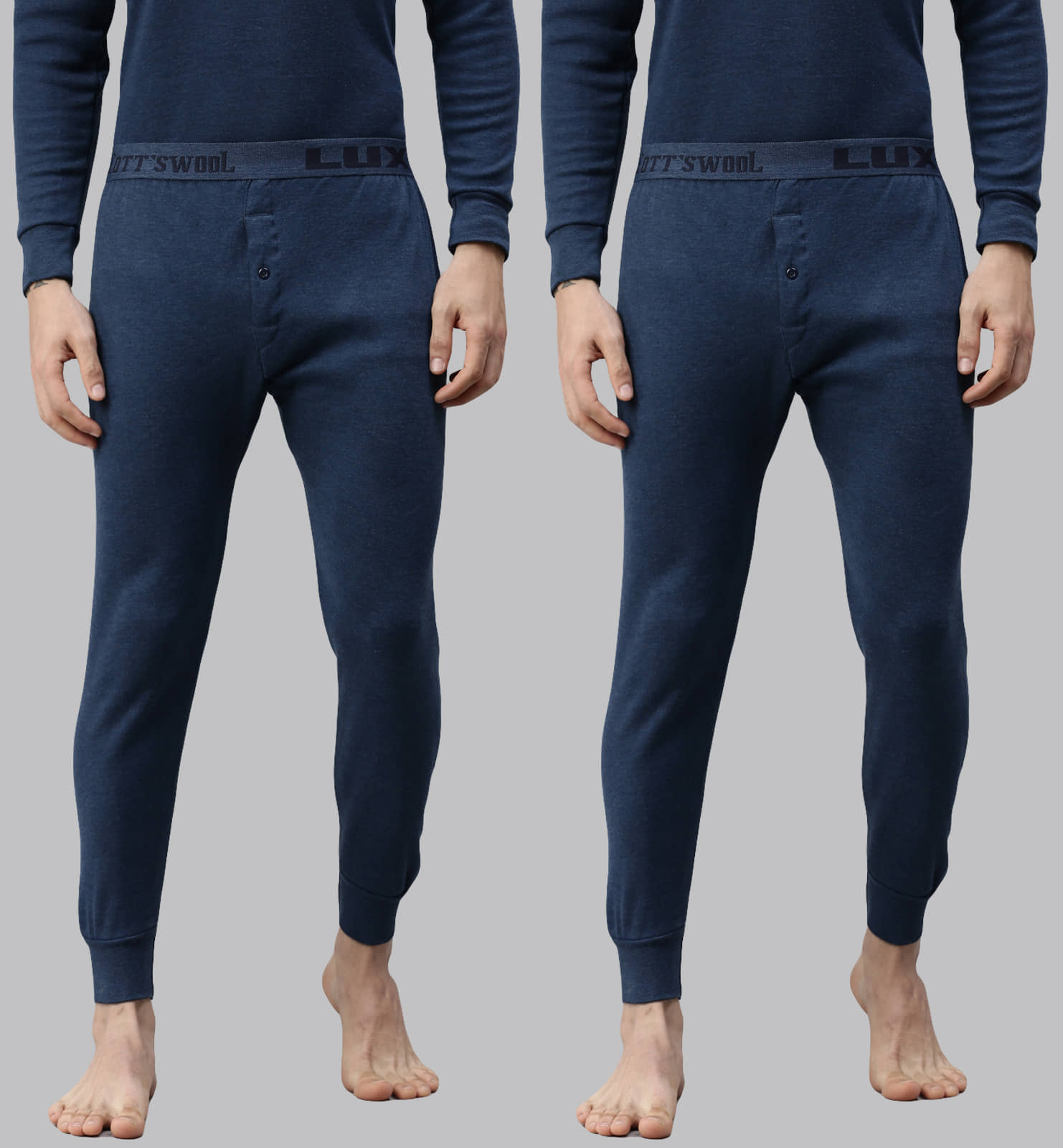Lux Cottswool Pack of 2 Cotton Blend Thermal Bottoms For Men's ( Blue )