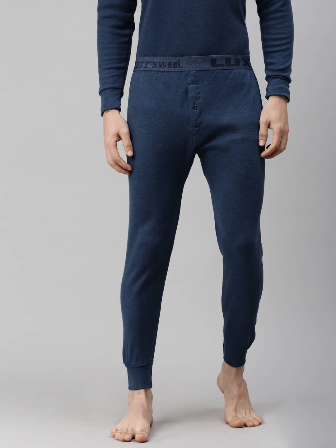 Lux Cottswool Pack of 1 Cotton Blend Thermal Bottoms For Men's ( Blue )