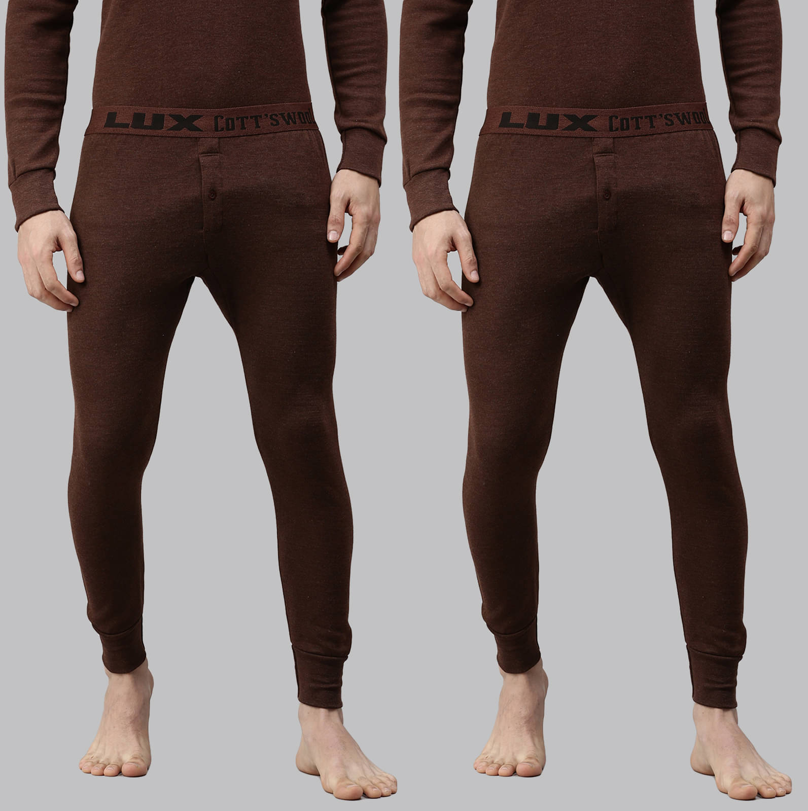 Lux Cottswool Pack of 2 Cotton Blend Thermal Bottoms For Men's ( Brown ) Lux Cottswool Pack of 2 Cotton Blend Thermal Bottoms For Men's ( Brown )