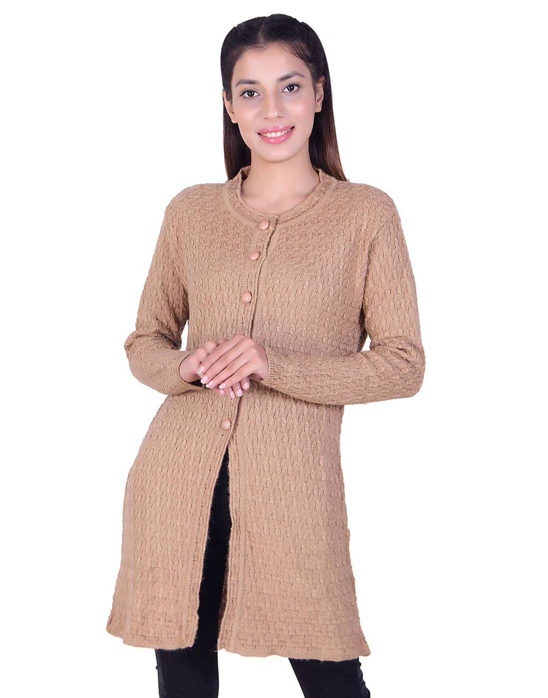     			Ogarti Woollen Beige Buttoned Cardigans - Single