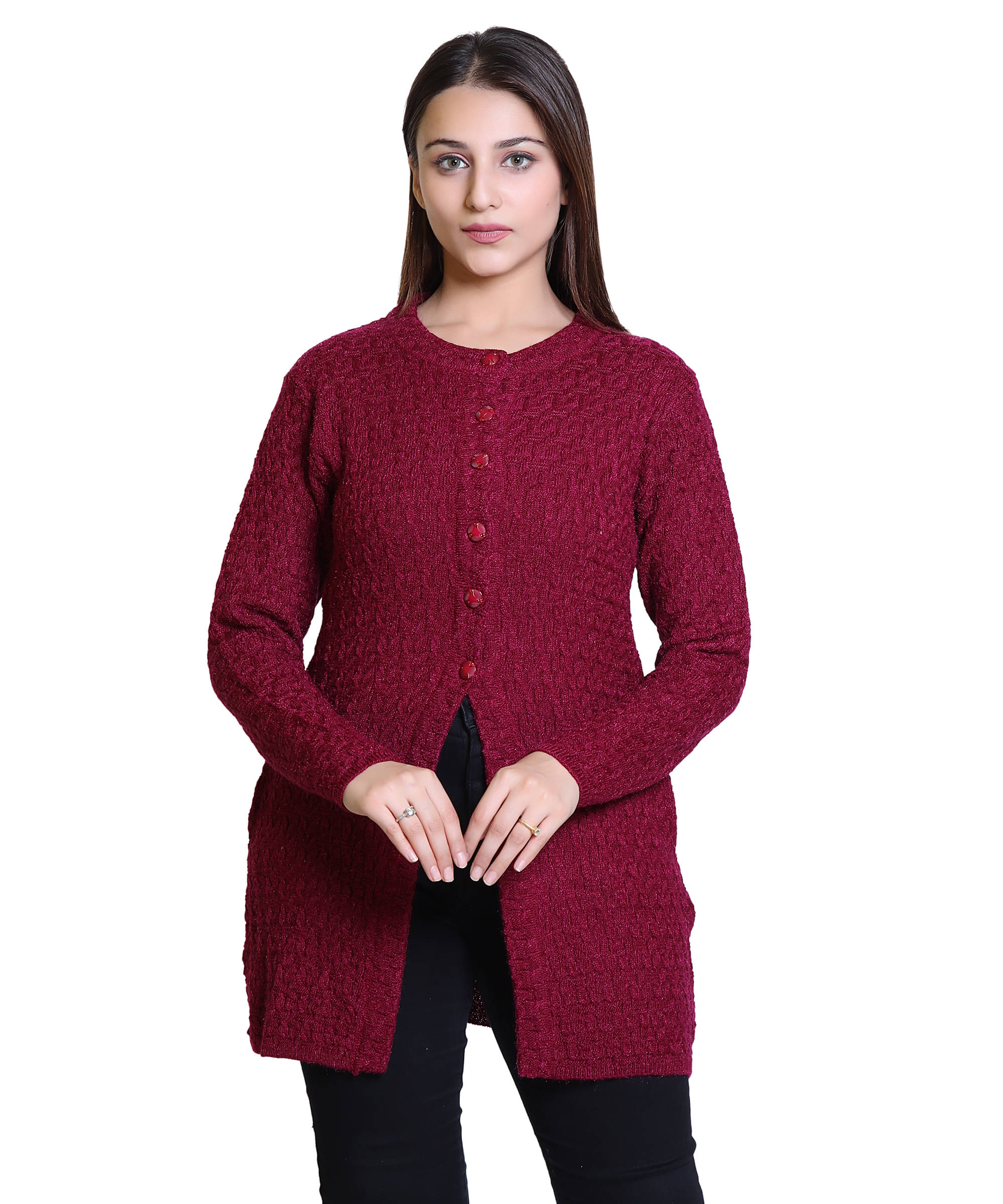     			Ogarti Woollen Purple Buttoned Cardigans - Single