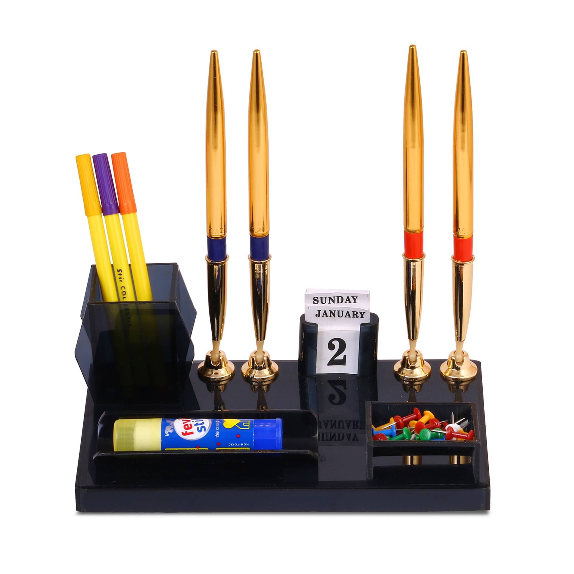     			Rasper Pen Stand Desk Organiser Pen Pencil Holder With 4 Pen Holder Office Table Top Pen Stand (8.5x5 Inches)